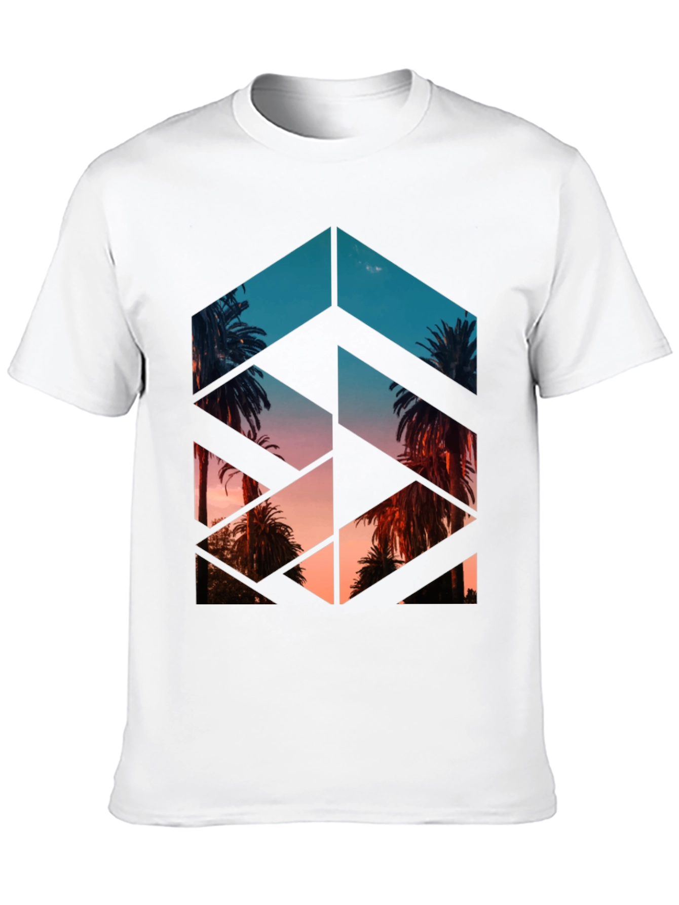 Geometric Palm Tree Print Black T-Shirt