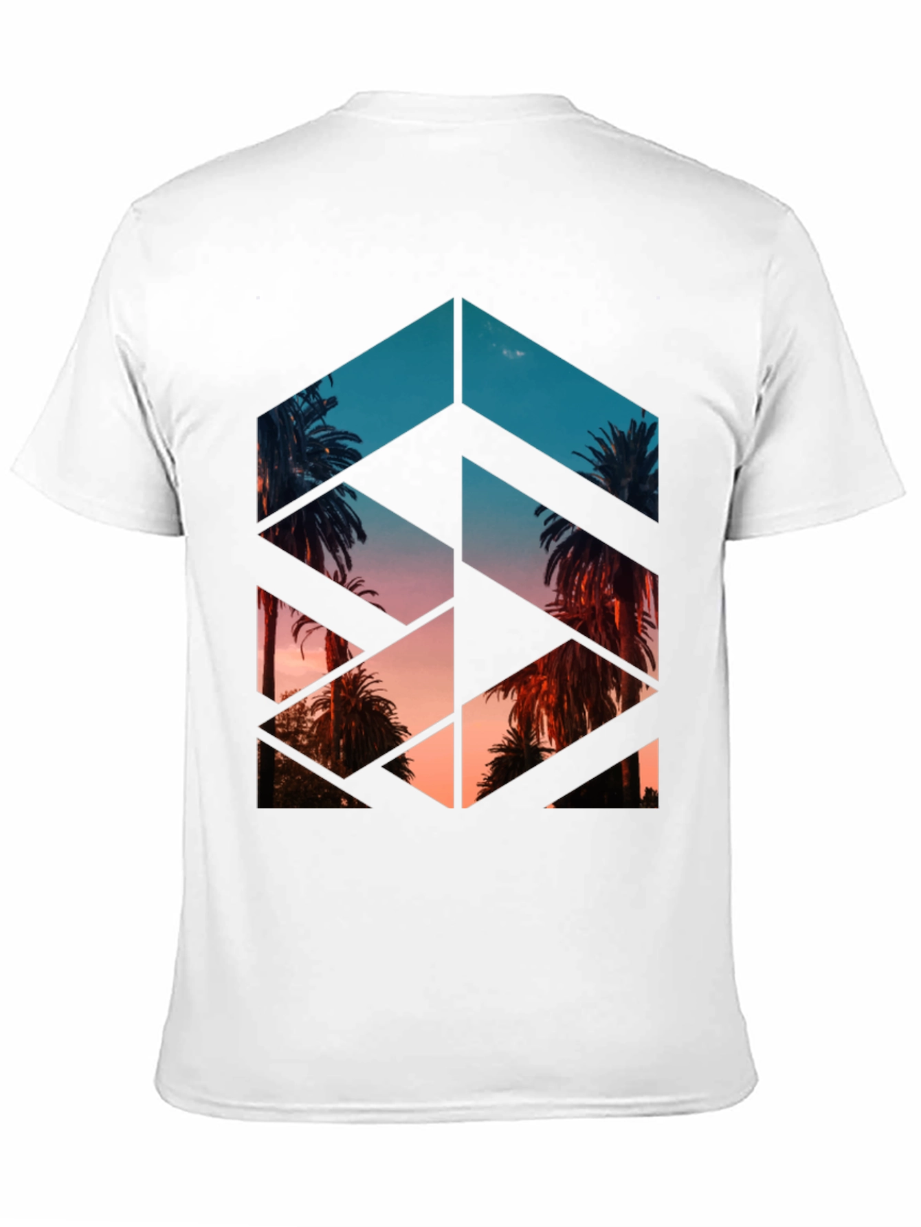 Geometric Palm Tree Print Black T-Shirt