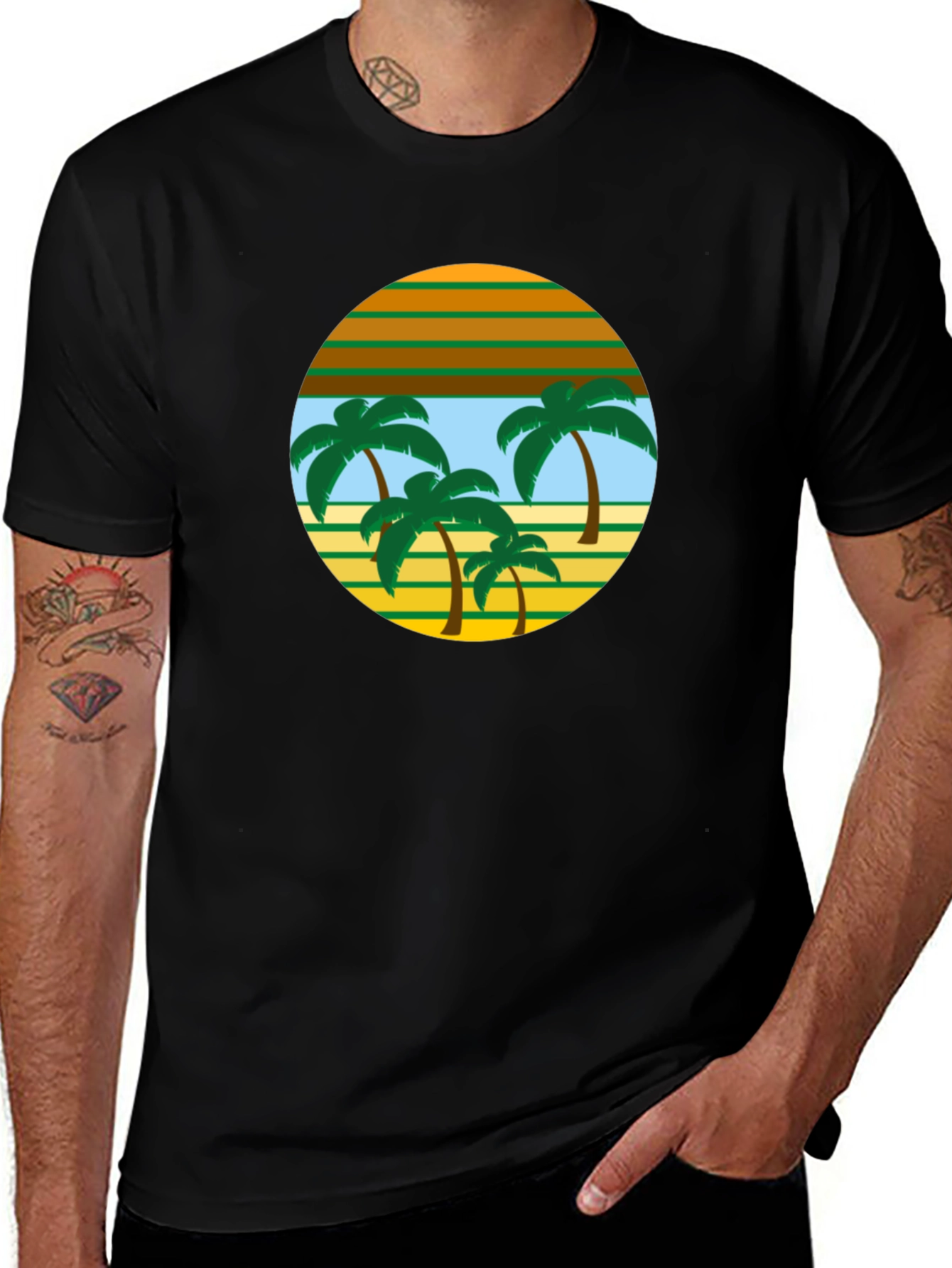 Retro Palm Tree Graphic Tee - Black