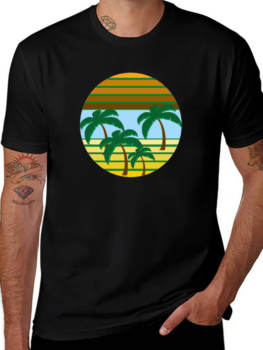 Retro Palm Tree Graphic Tee - Black