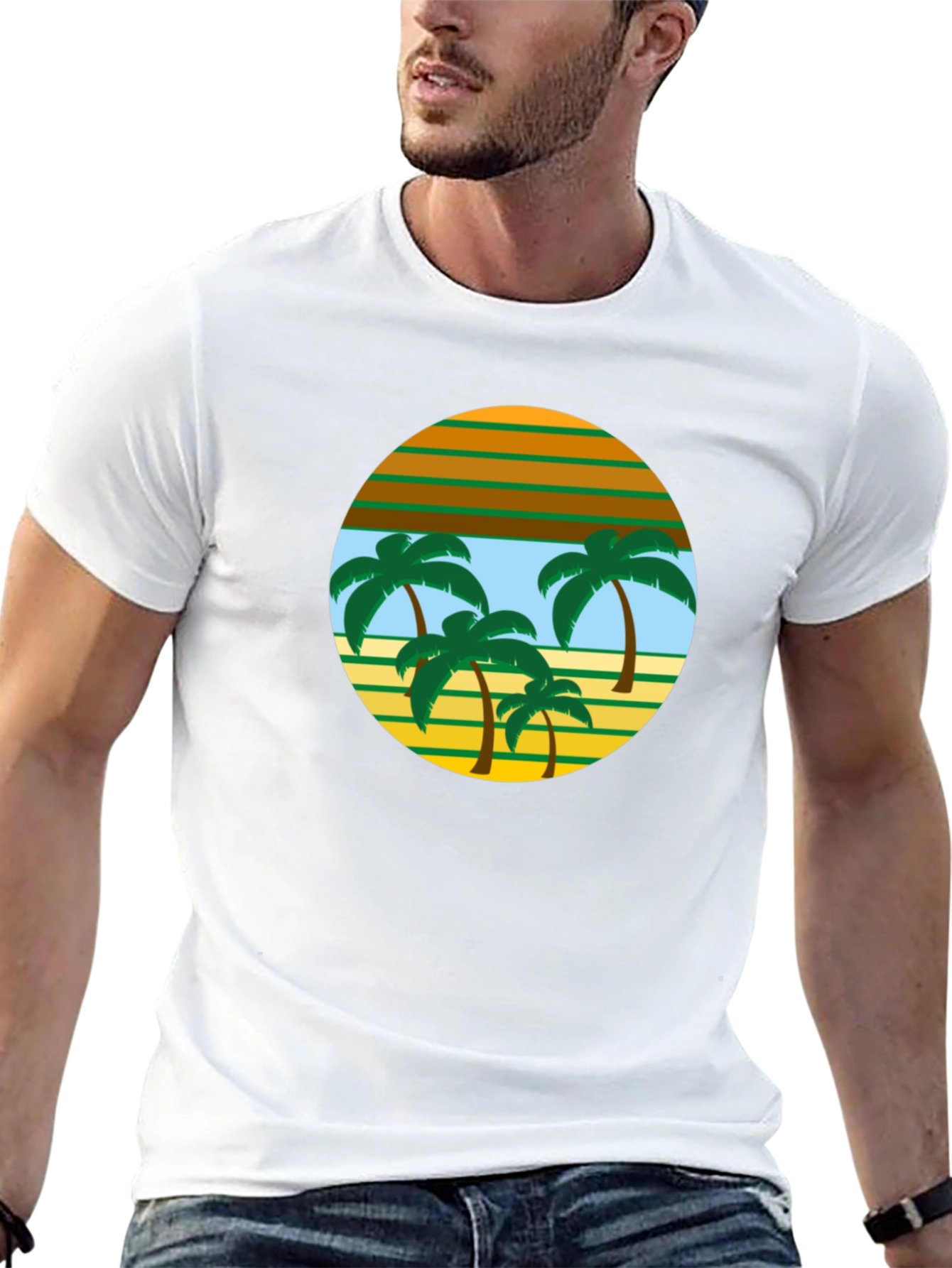 Retro Palm Tree Graphic Tee - Black