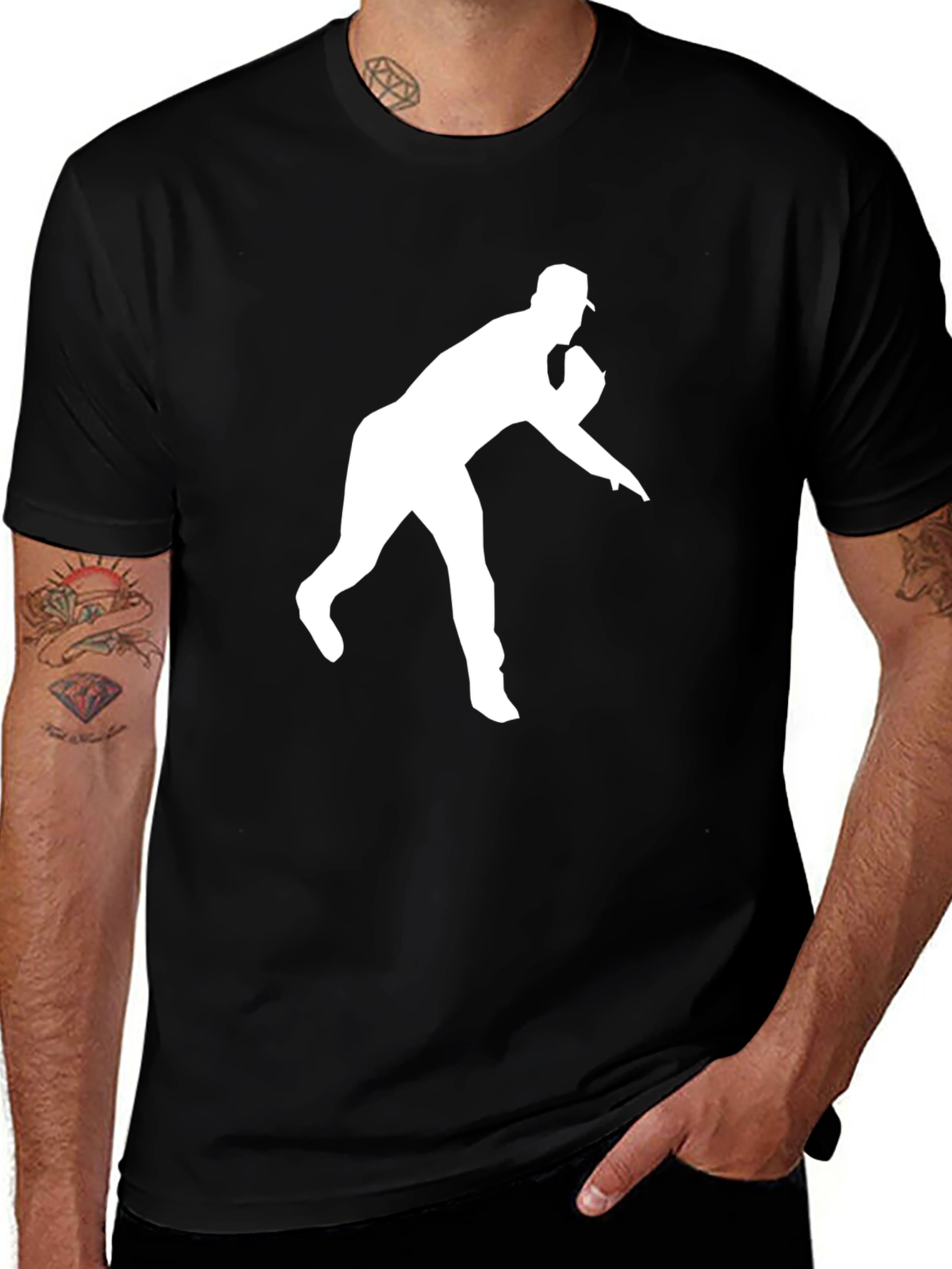 Baseball Pitcher Graphic Tee - Black Cotton Shirt
