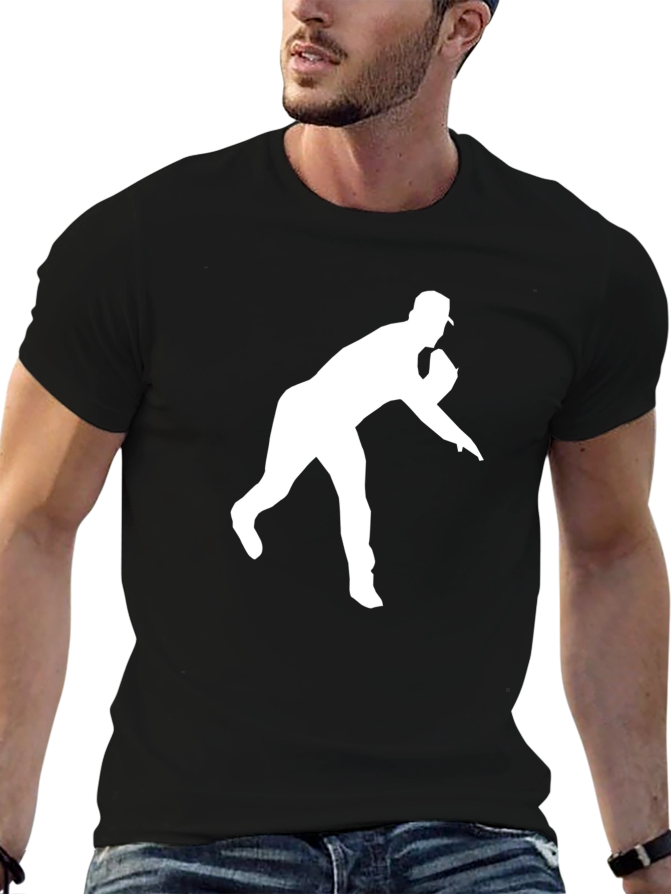 Baseball Pitcher Graphic Tee - Black Cotton Shirt