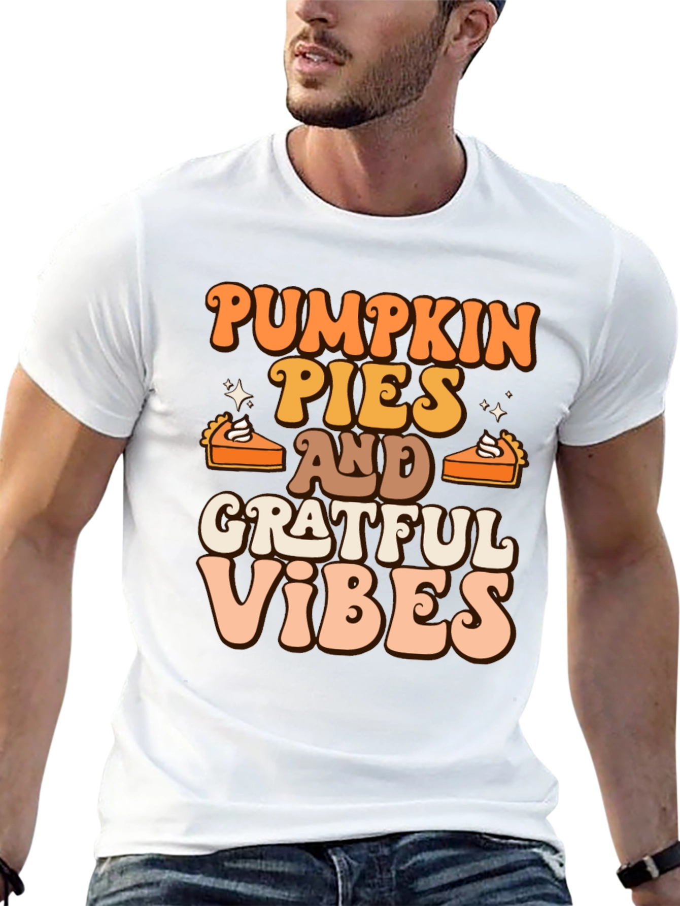 Pumpkin Pies & Grateful Vibes Retro Graphic T-Shirt