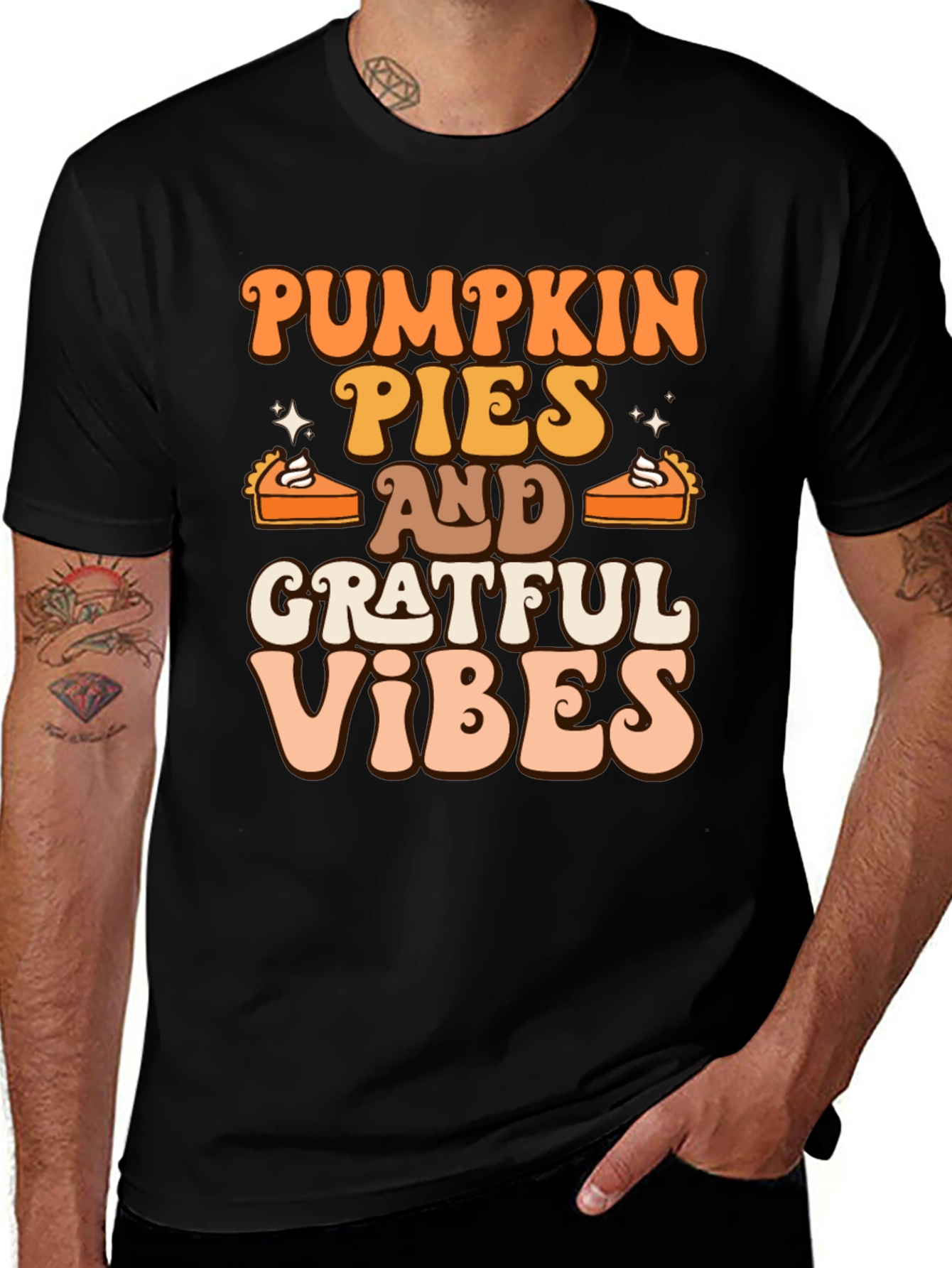 Pumpkin Pies & Grateful Vibes Retro Graphic T-Shirt