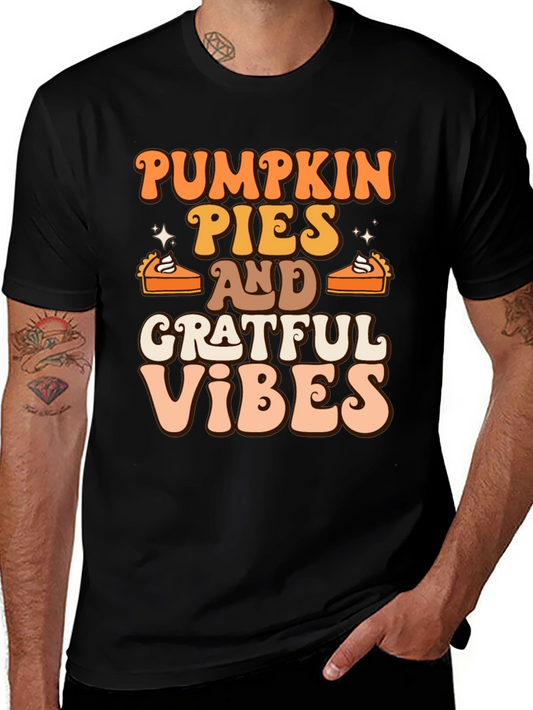 Pumpkin Pies & Grateful Vibes Retro Graphic T-Shirt