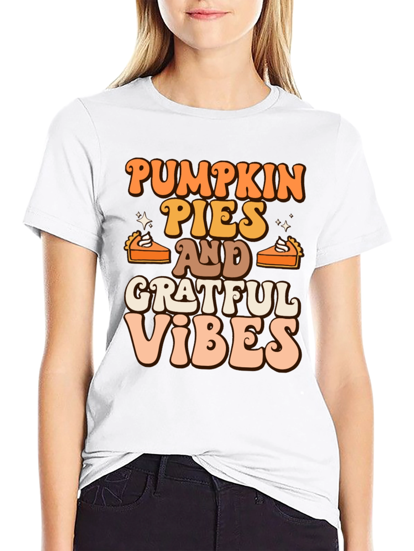 Pumpkin Pies & Grateful Vibes Retro Graphic T-Shirt