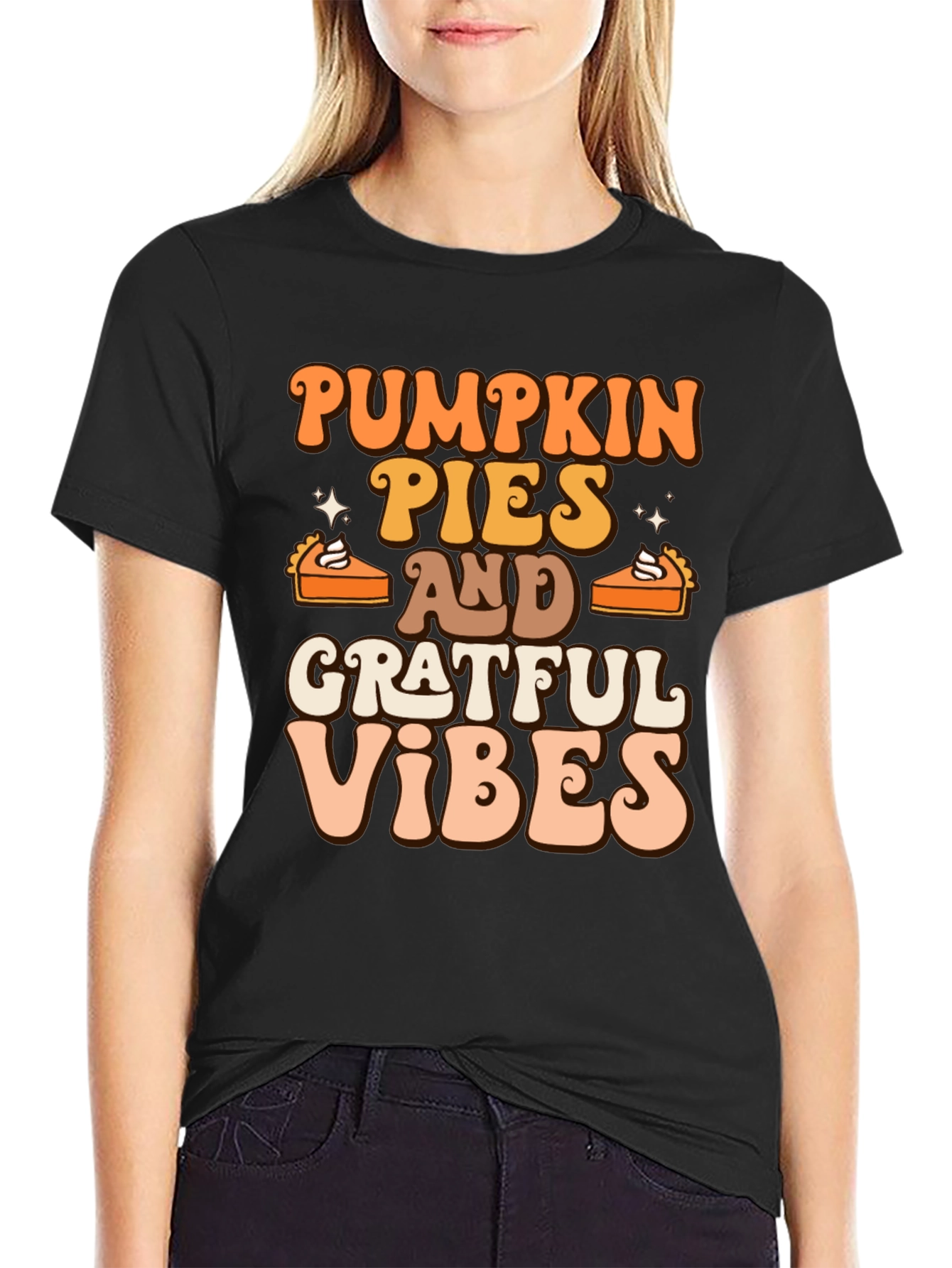 Pumpkin Pies & Grateful Vibes Retro Graphic T-Shirt