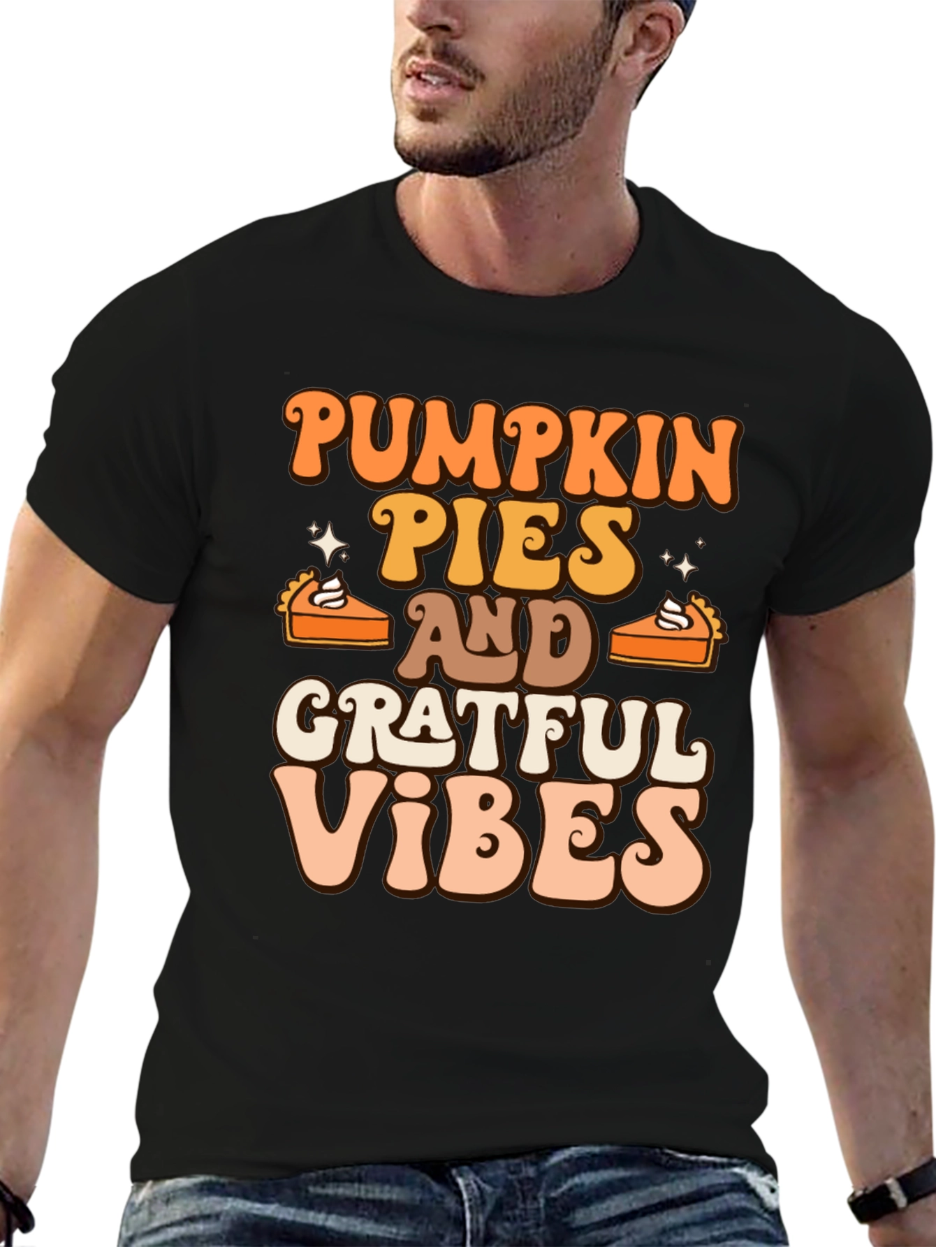 Pumpkin Pies & Grateful Vibes Retro Graphic T-Shirt