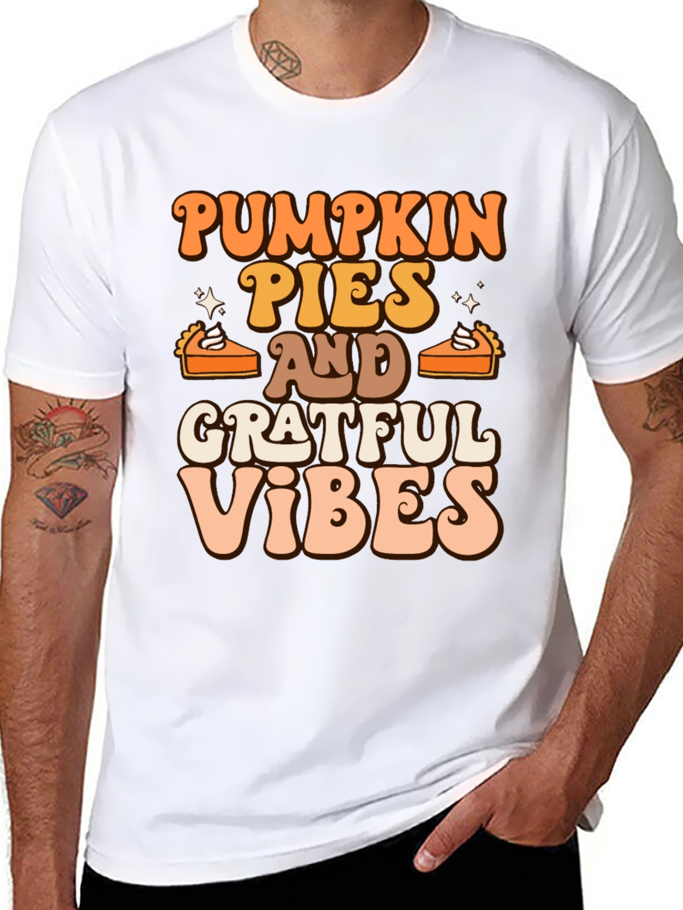 Pumpkin Pies & Grateful Vibes Retro Graphic T-Shirt
