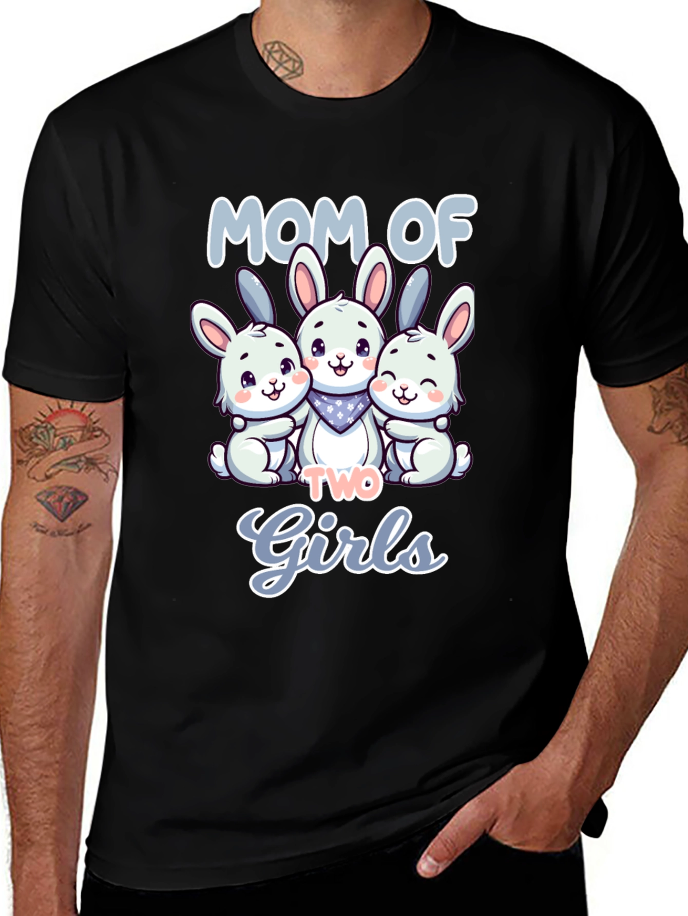 Mom of Two Girls Bunny T-Shirt