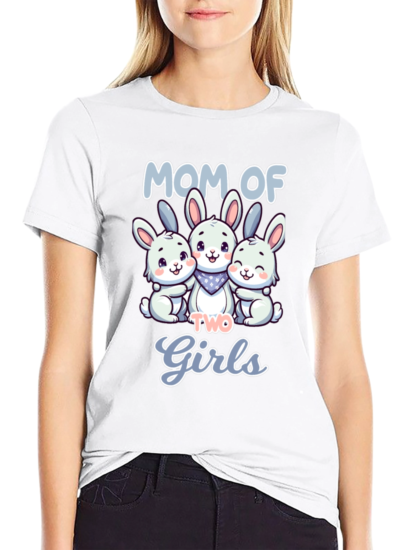 Mom of Two Girls Bunny T-Shirt