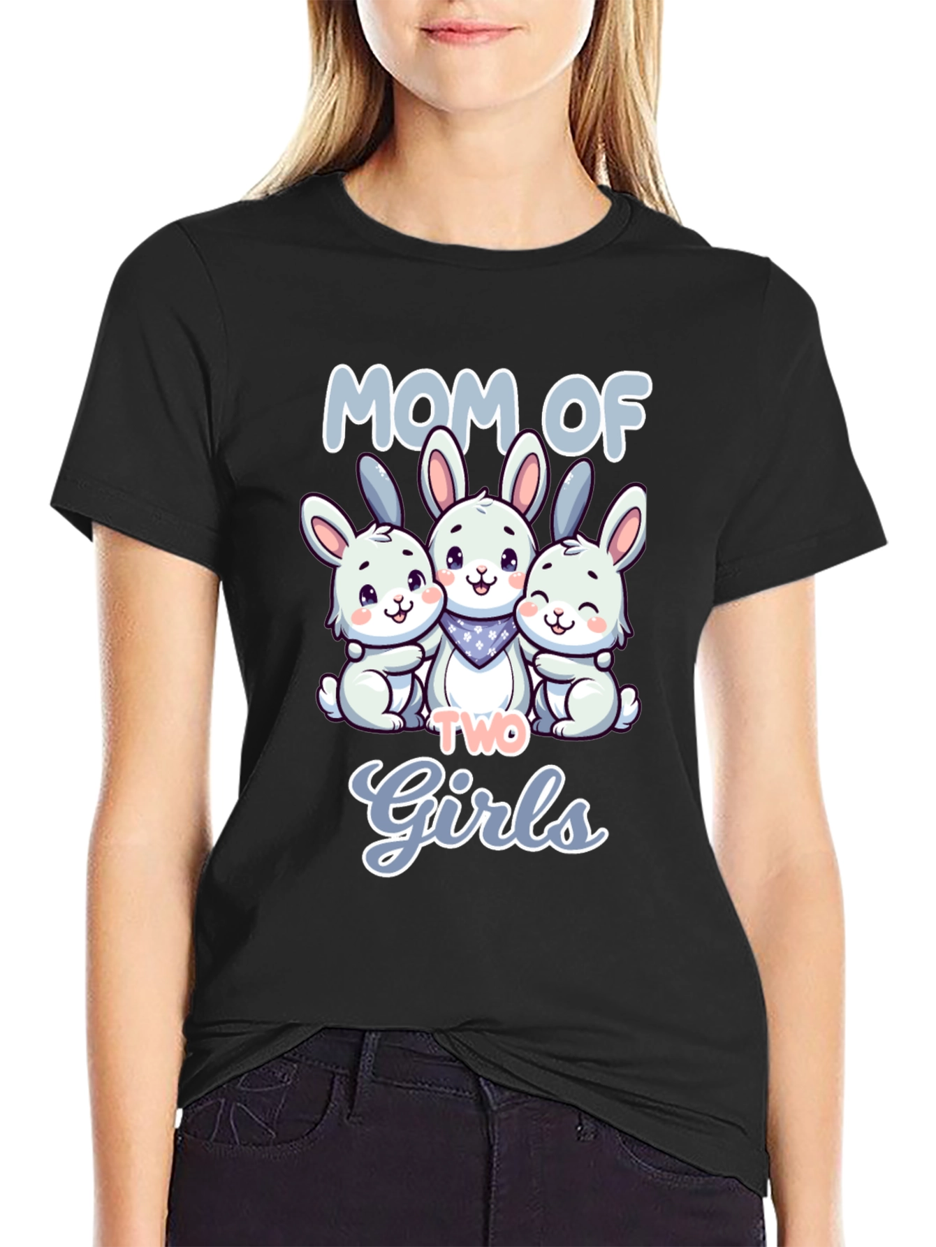 Mom of Two Girls Bunny T-Shirt