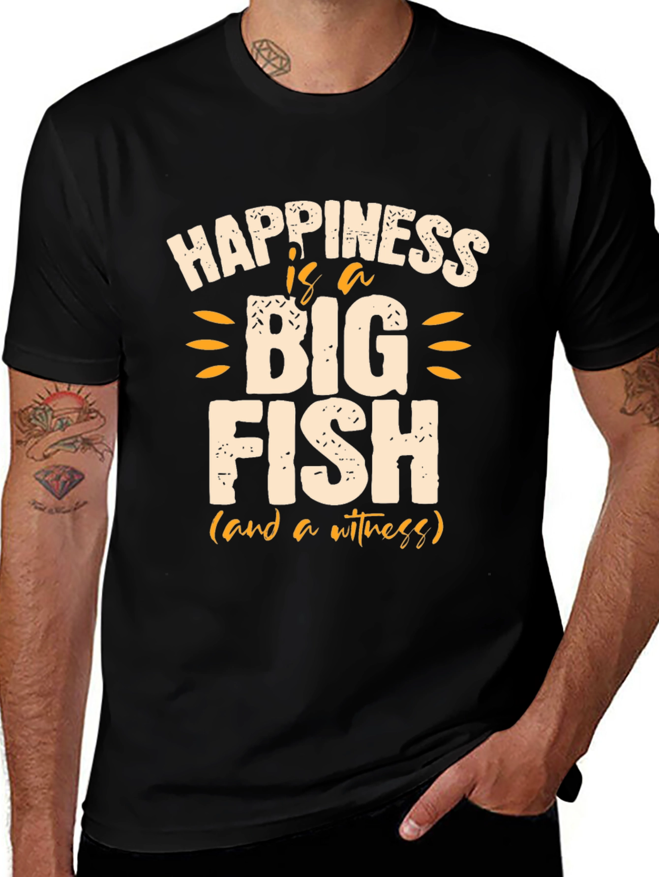 Happiness Is a Big Fish Mens Black T-Shirt