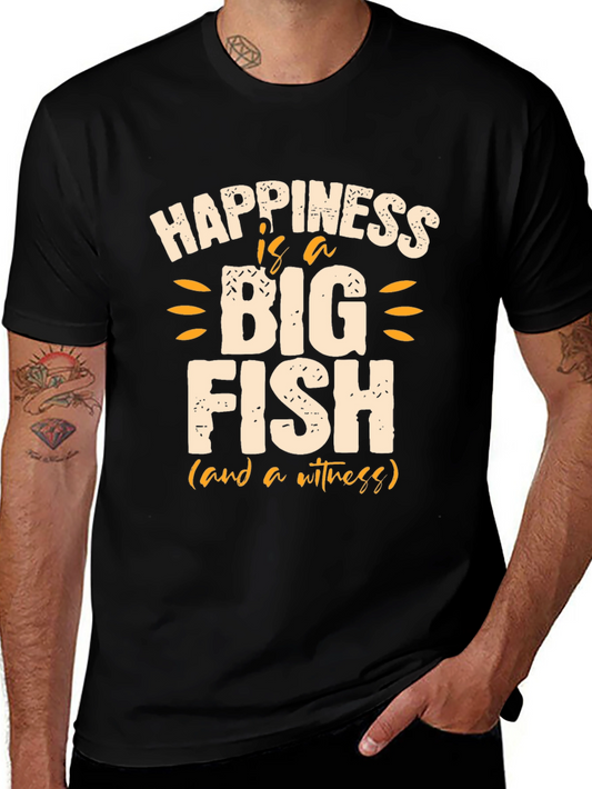 Happiness Is a Big Fish Mens Black T-Shirt