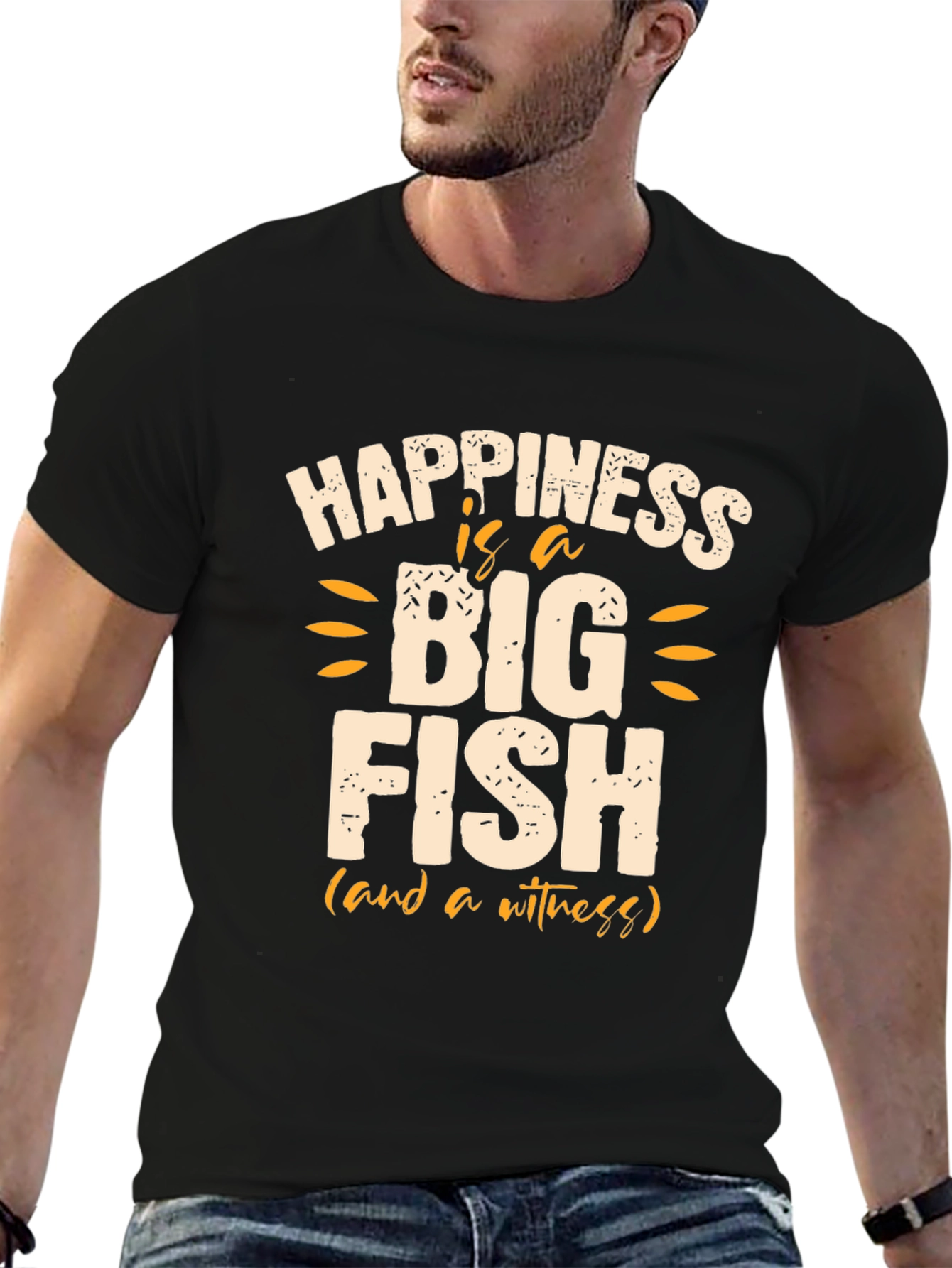 Happiness Is a Big Fish Mens Black T-Shirt