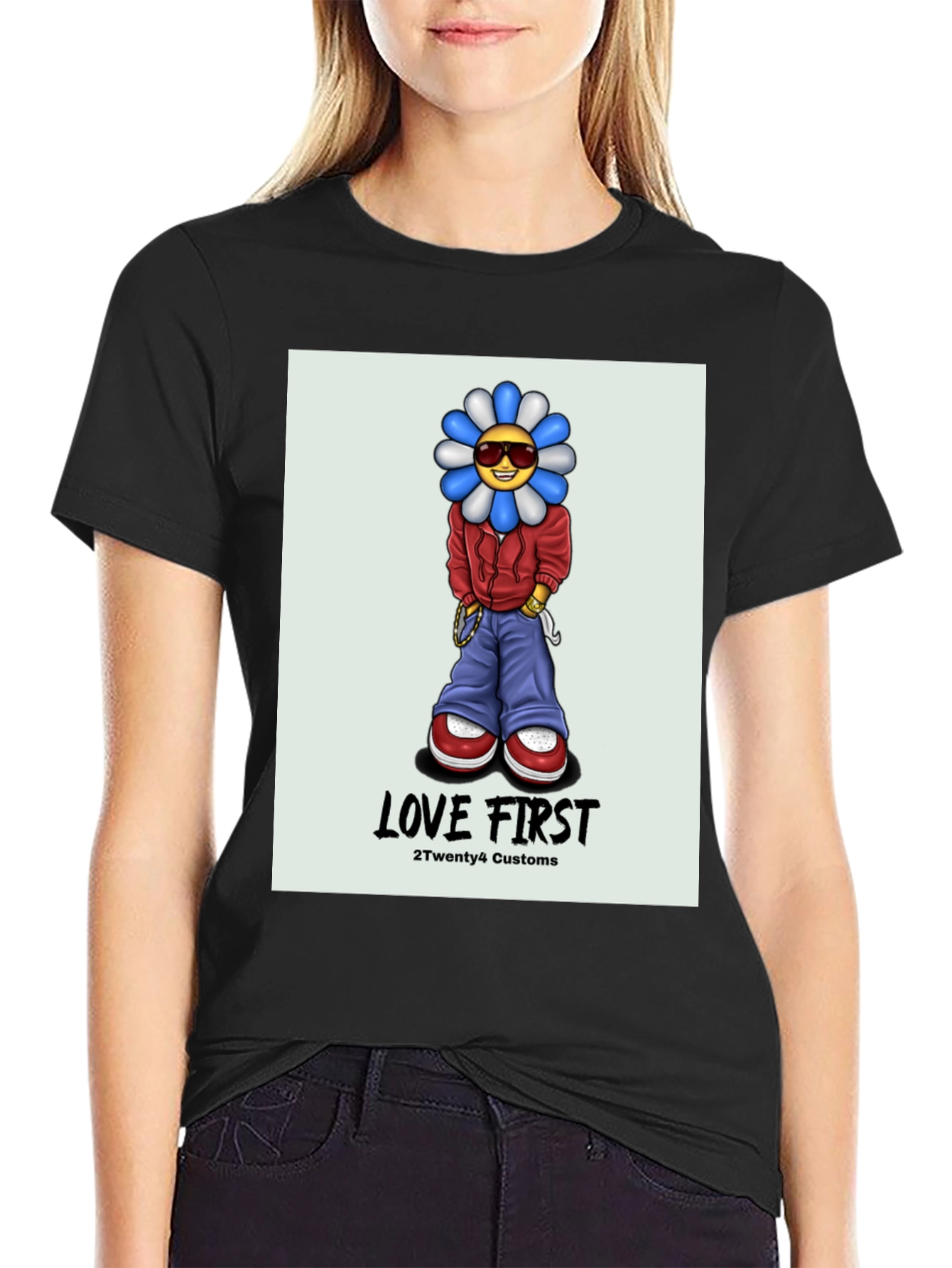 Love First Graphic Tee - Black Cotton T-Shirt