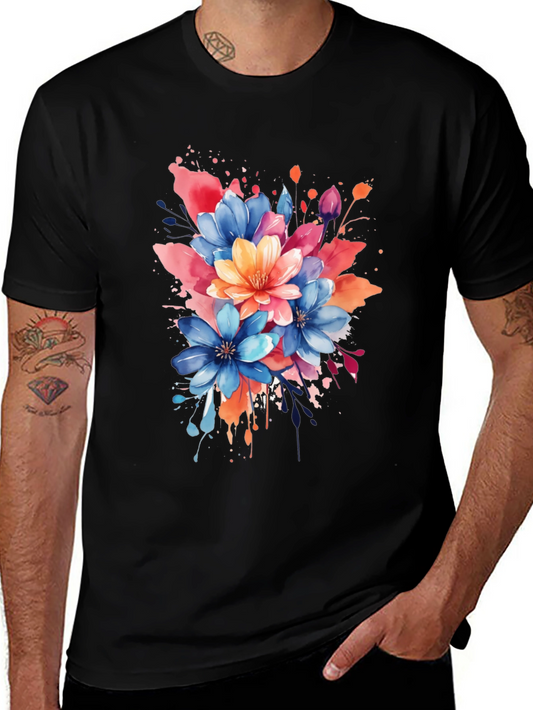 Floral Watercolor T-Shirt - Black Tee