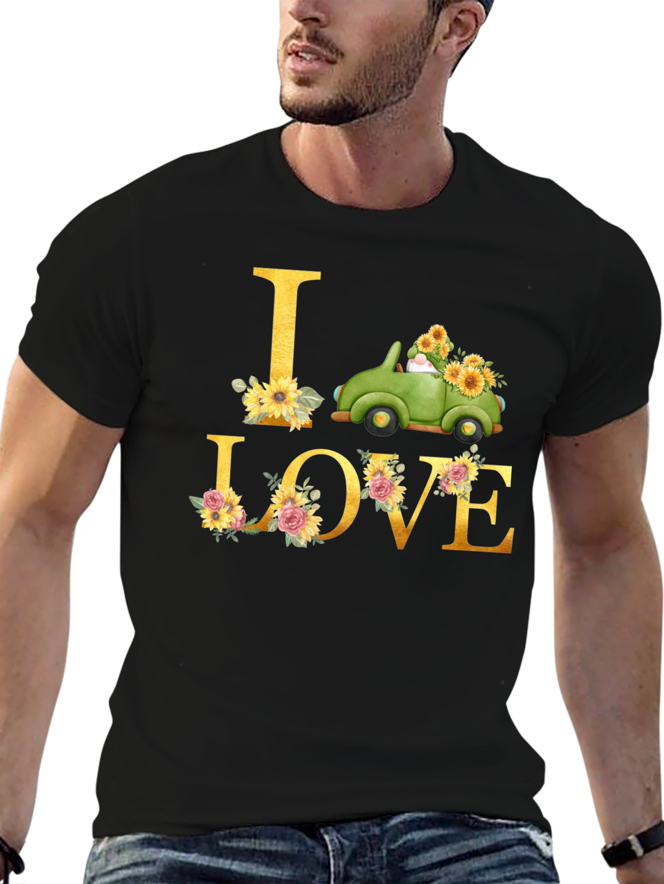 I Love Truck Sunflower Graphic T-Shirt