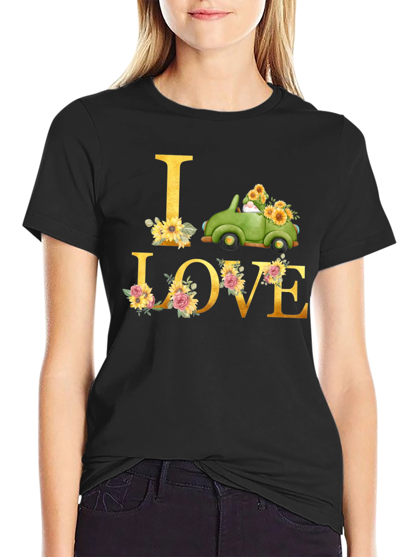 I Love Truck Sunflower Graphic T-Shirt