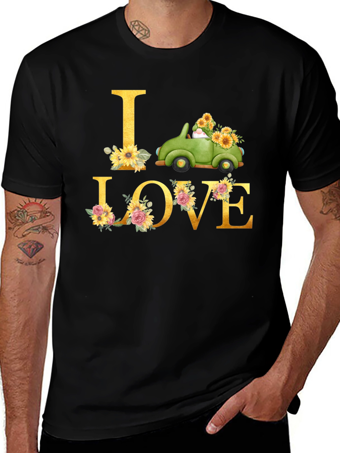 I Love Truck Sunflower Graphic T-Shirt