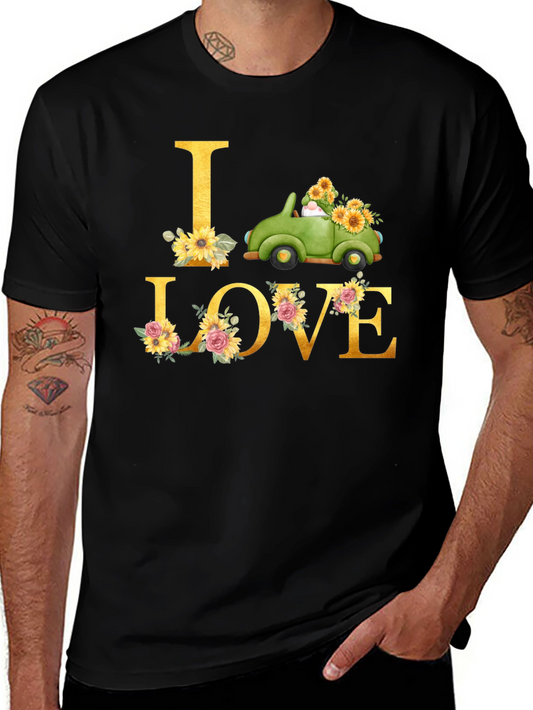 I Love Truck Sunflower Graphic T-Shirt