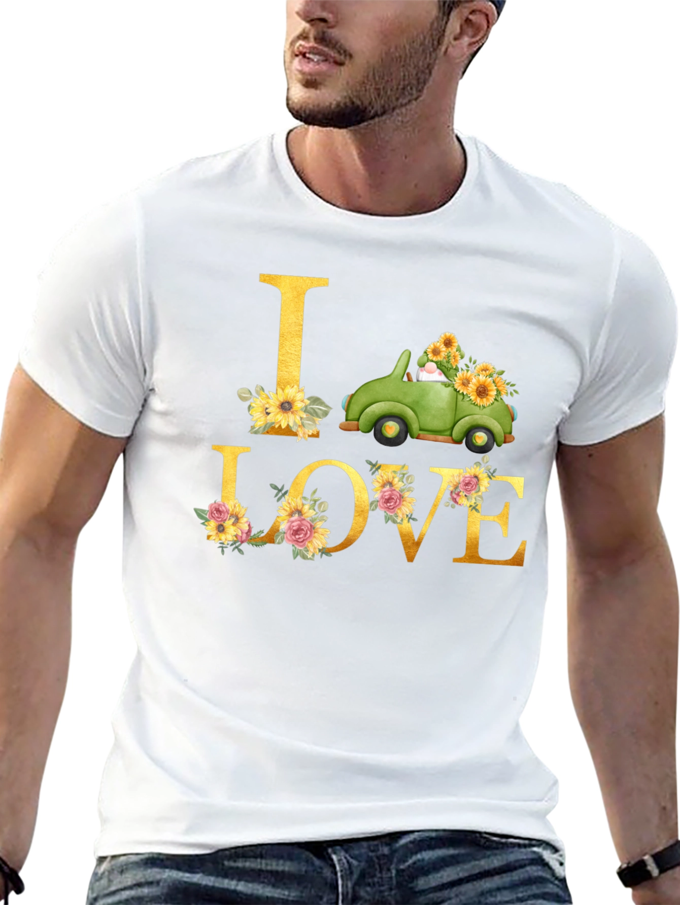 I Love Truck Sunflower Graphic T-Shirt