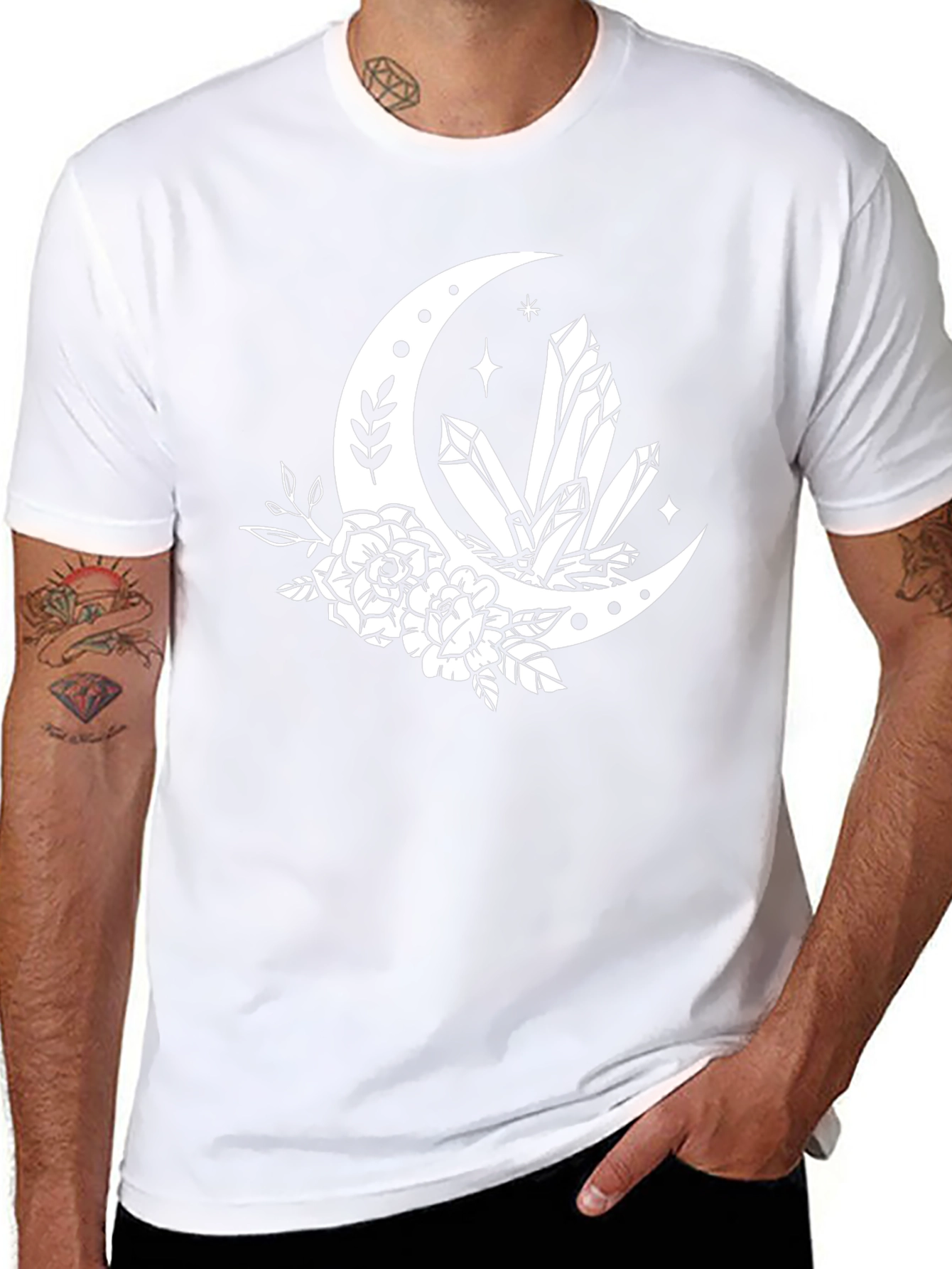 Crescent Moon Crystal Floral T-Shirt