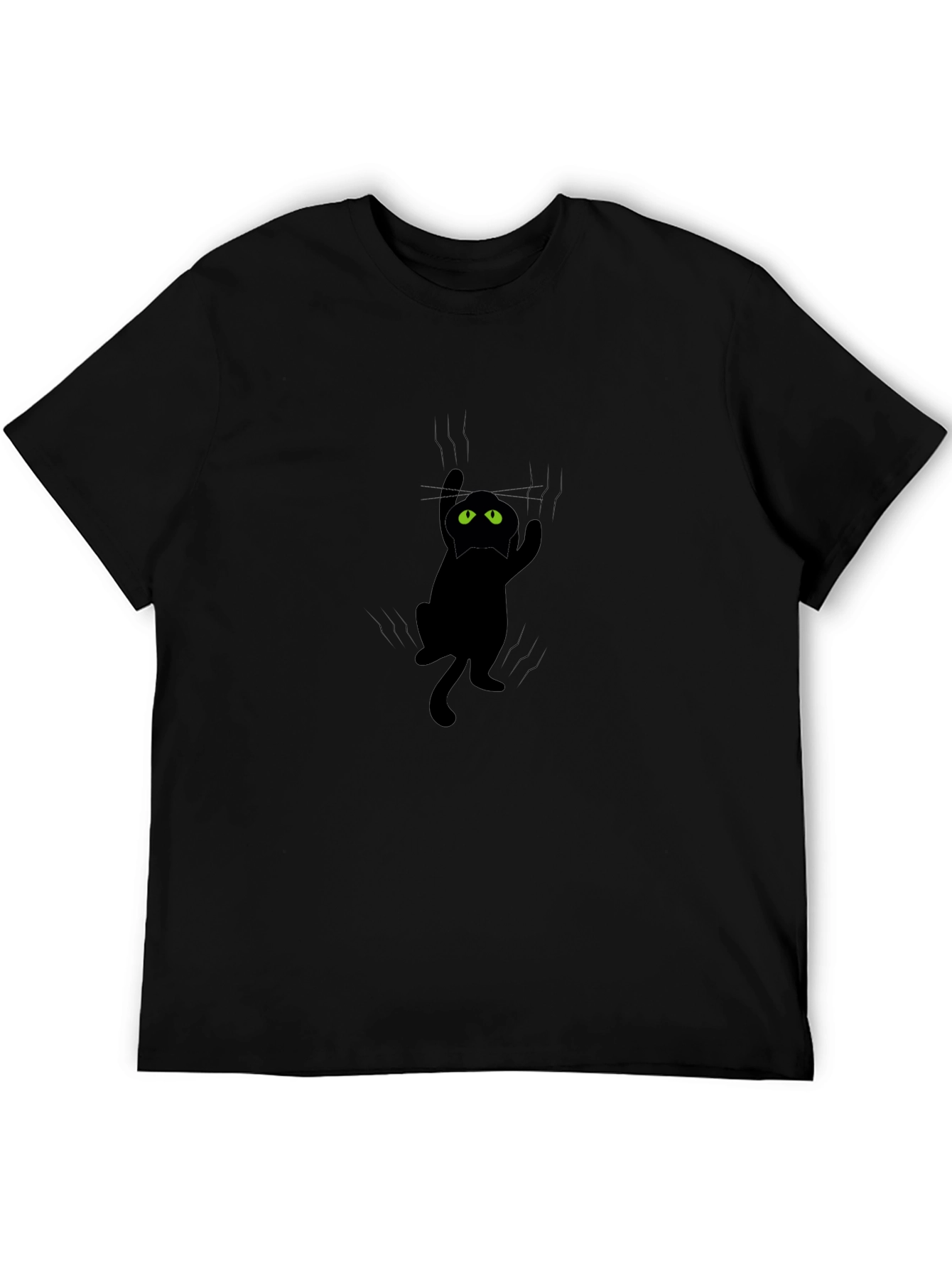 Clingy Cat Graphic Tee - Black Cotton T-Shirt