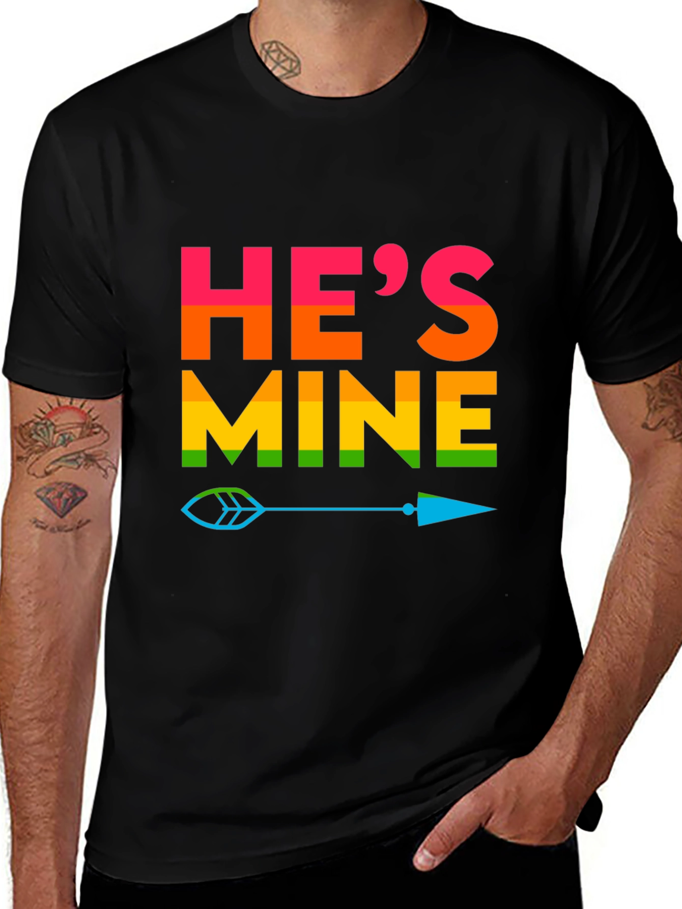 Hes Mine Pride T-Shirt LGBTQ Rainbow Arrow Tee