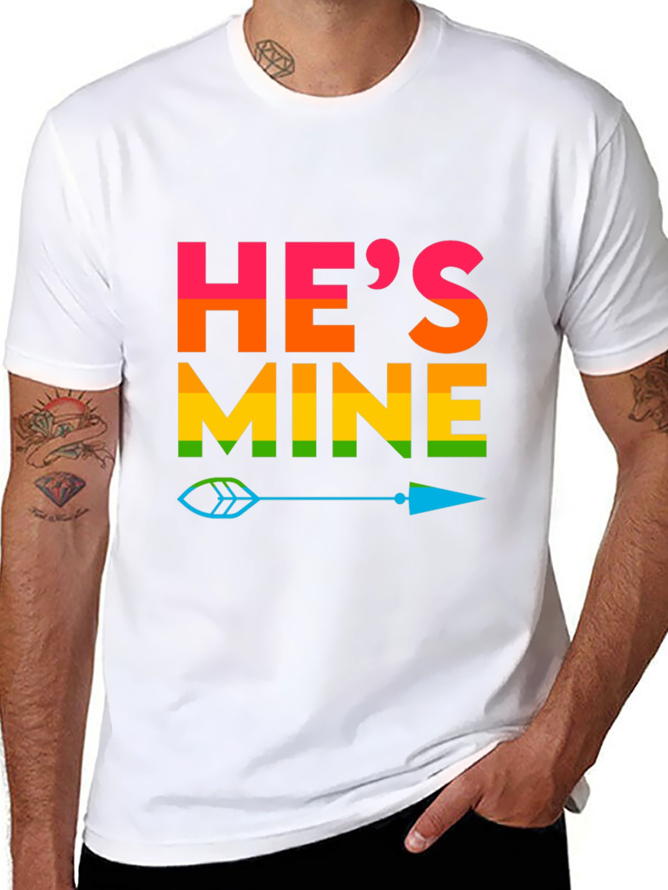 Hes Mine Pride T-Shirt LGBTQ Rainbow Arrow Tee