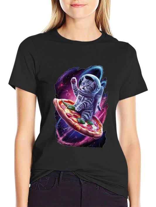 Astronaut Cat Pizza T-Shirt - Galaxy Space Design