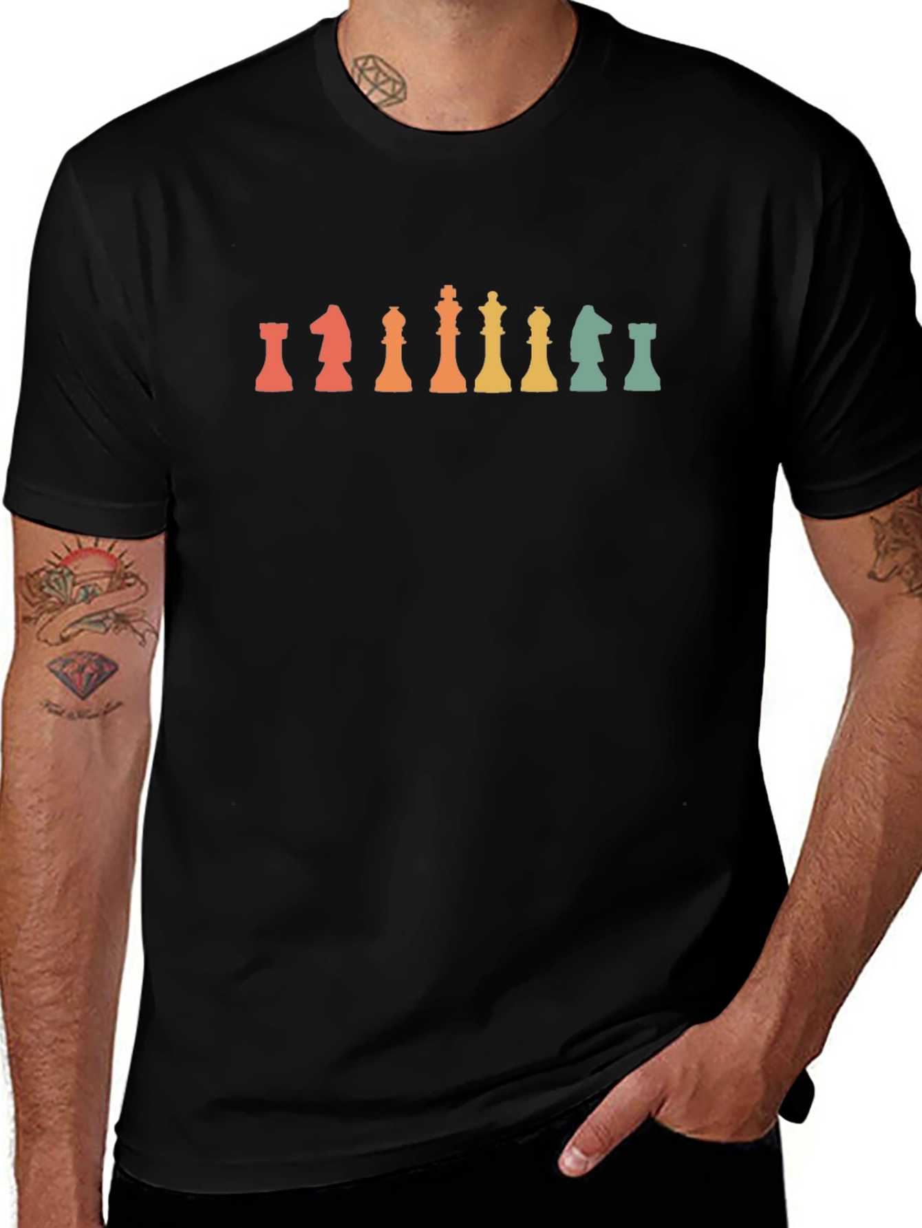 Retro Chess Piece Graphic Tee - Black