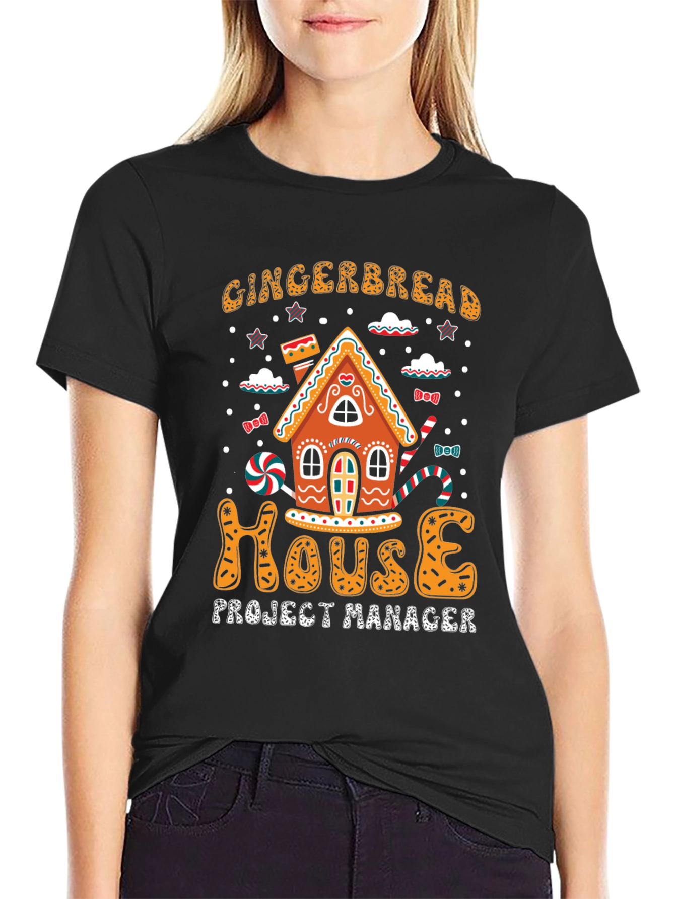 Gingerbread House Project Manager Black T-Shirt