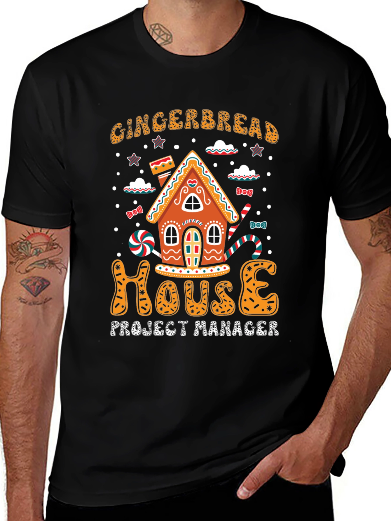 Gingerbread House Project Manager Black T-Shirt