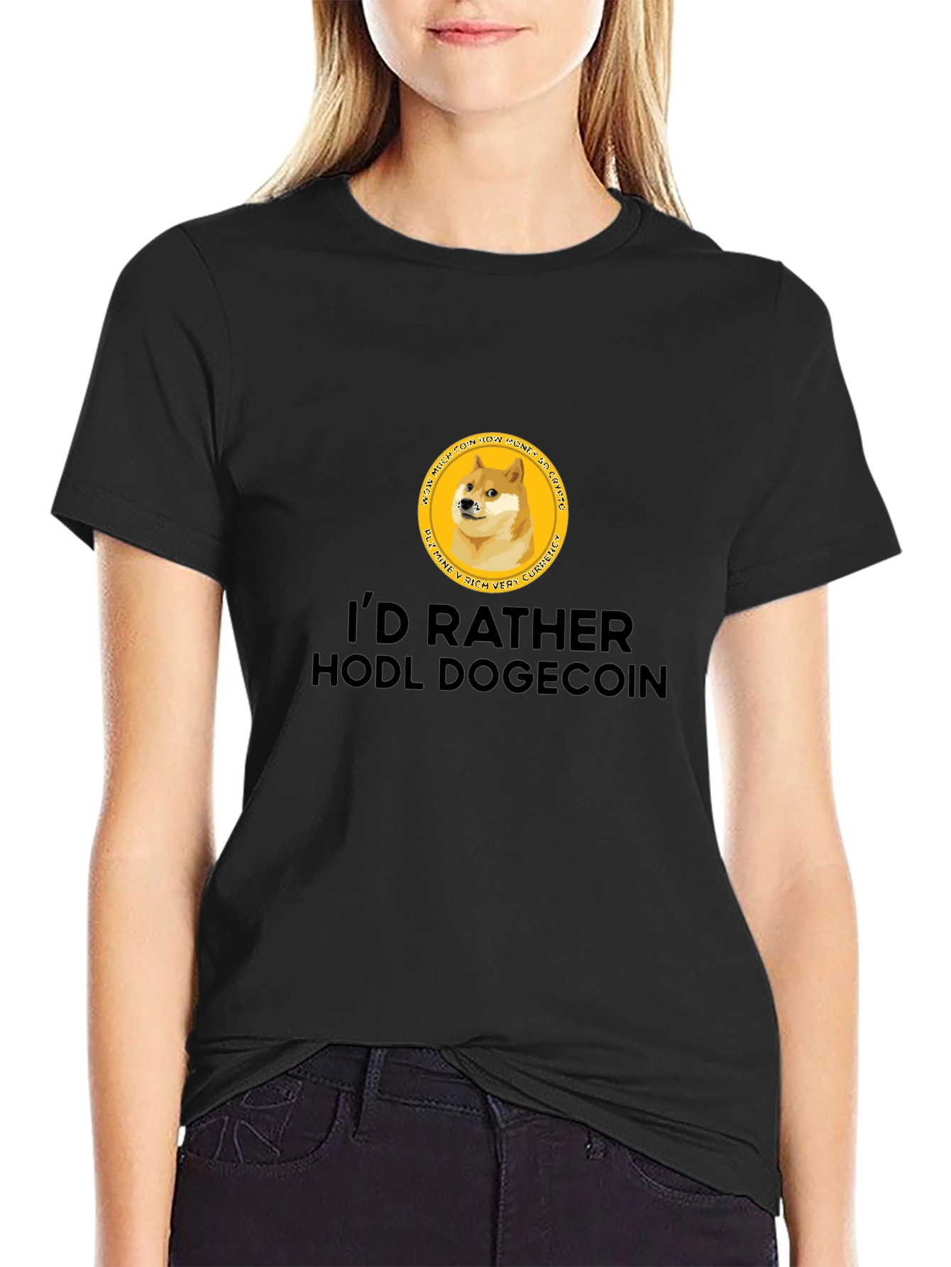 Id Rather HODL Dogecoin Black T-Shirt