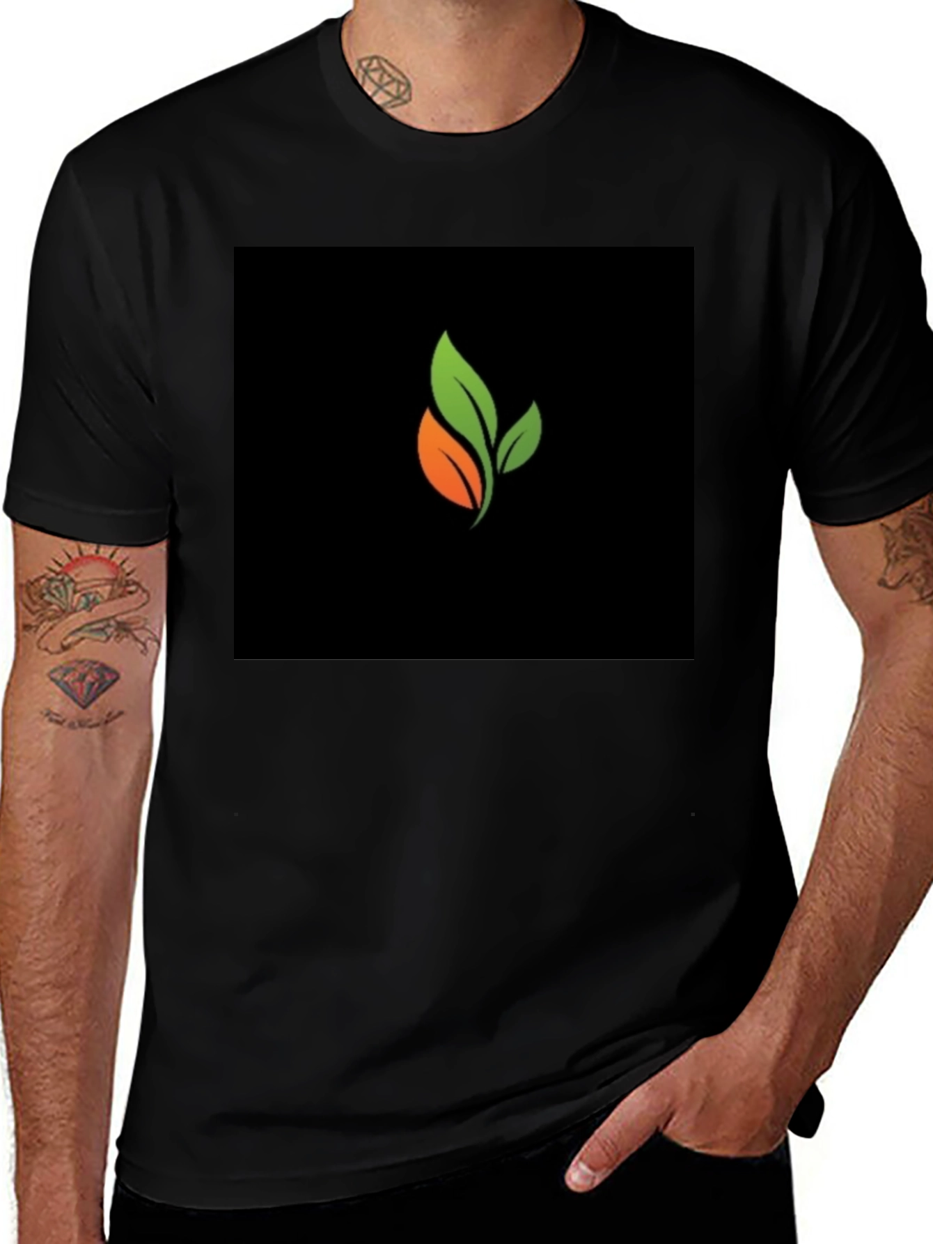 Organic Leaf Graphic Black T-Shirt