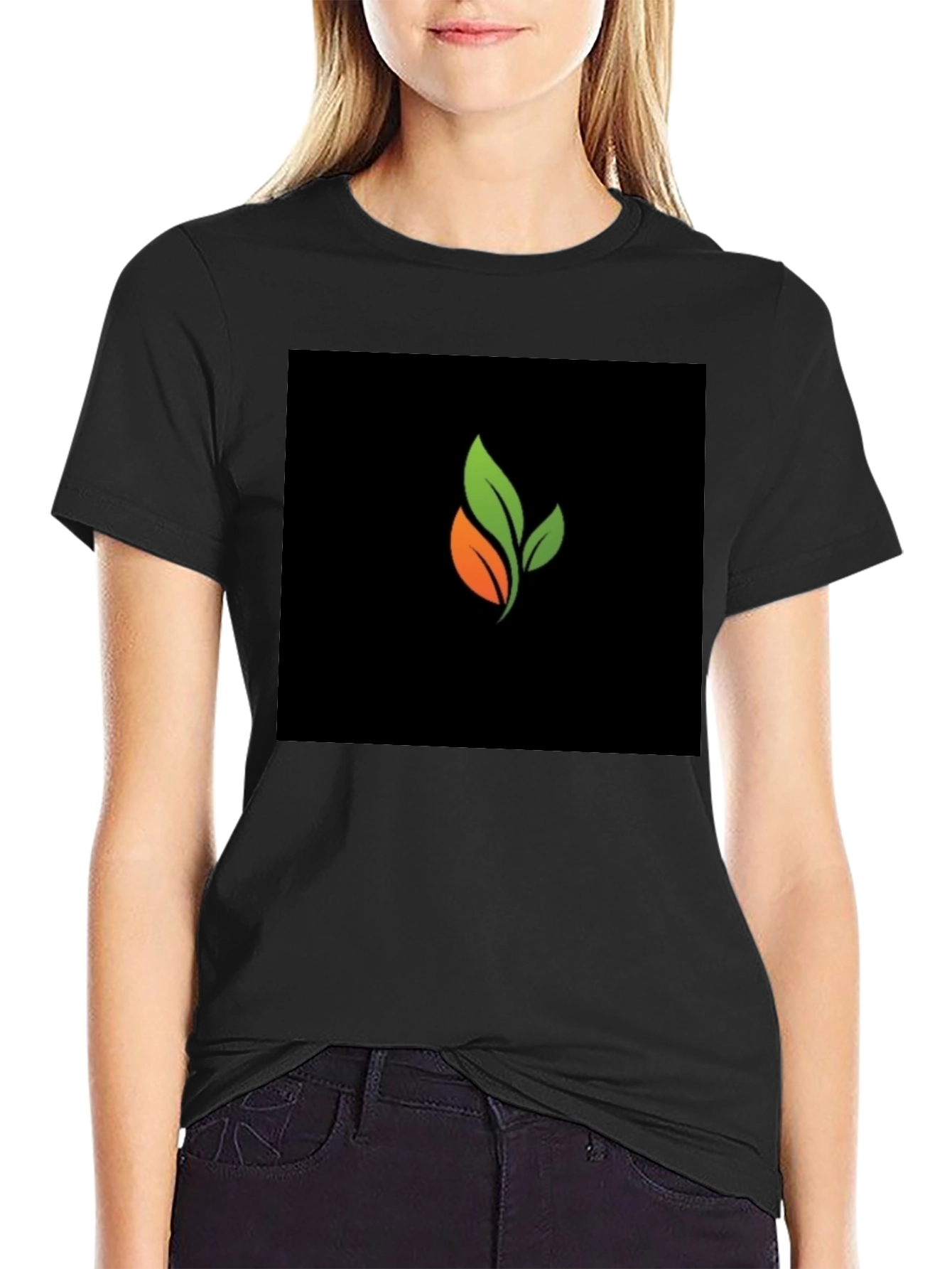 Organic Leaf Graphic Black T-Shirt