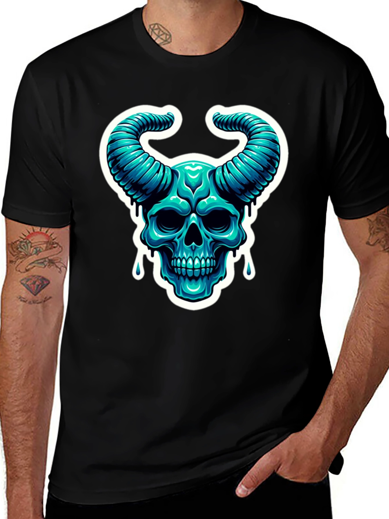 Skull Horns Graphic Tee - Cool Black Shirt