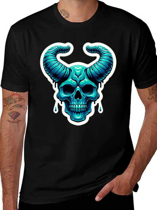 Skull Horns Graphic Tee - Cool Black Shirt