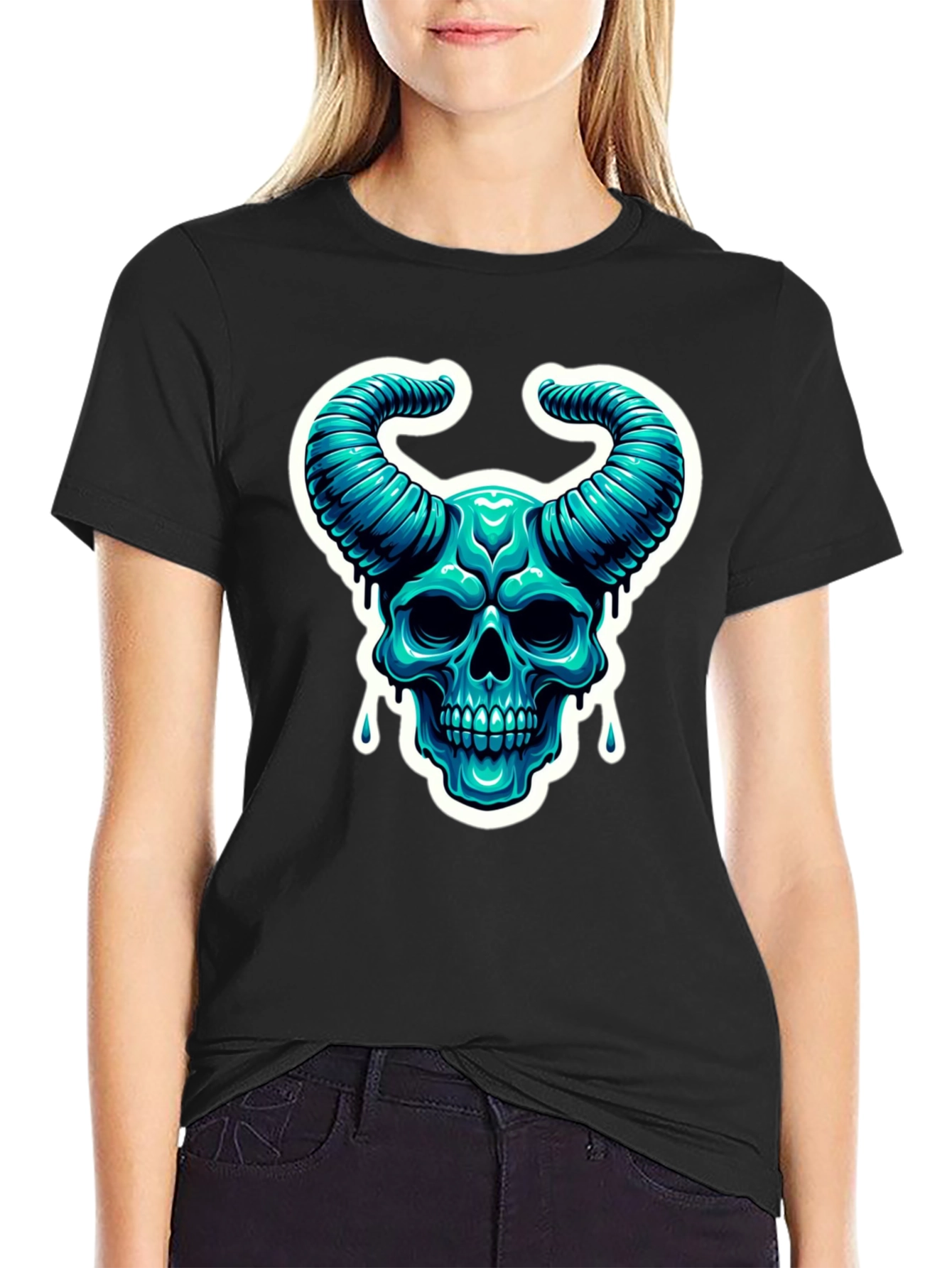 Skull Horns Graphic Tee - Cool Black Shirt