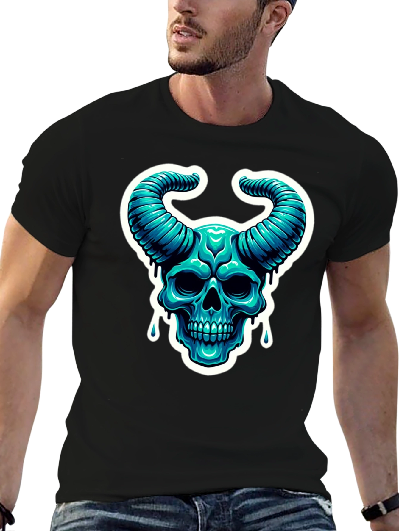 Skull Horns Graphic Tee - Cool Black Shirt