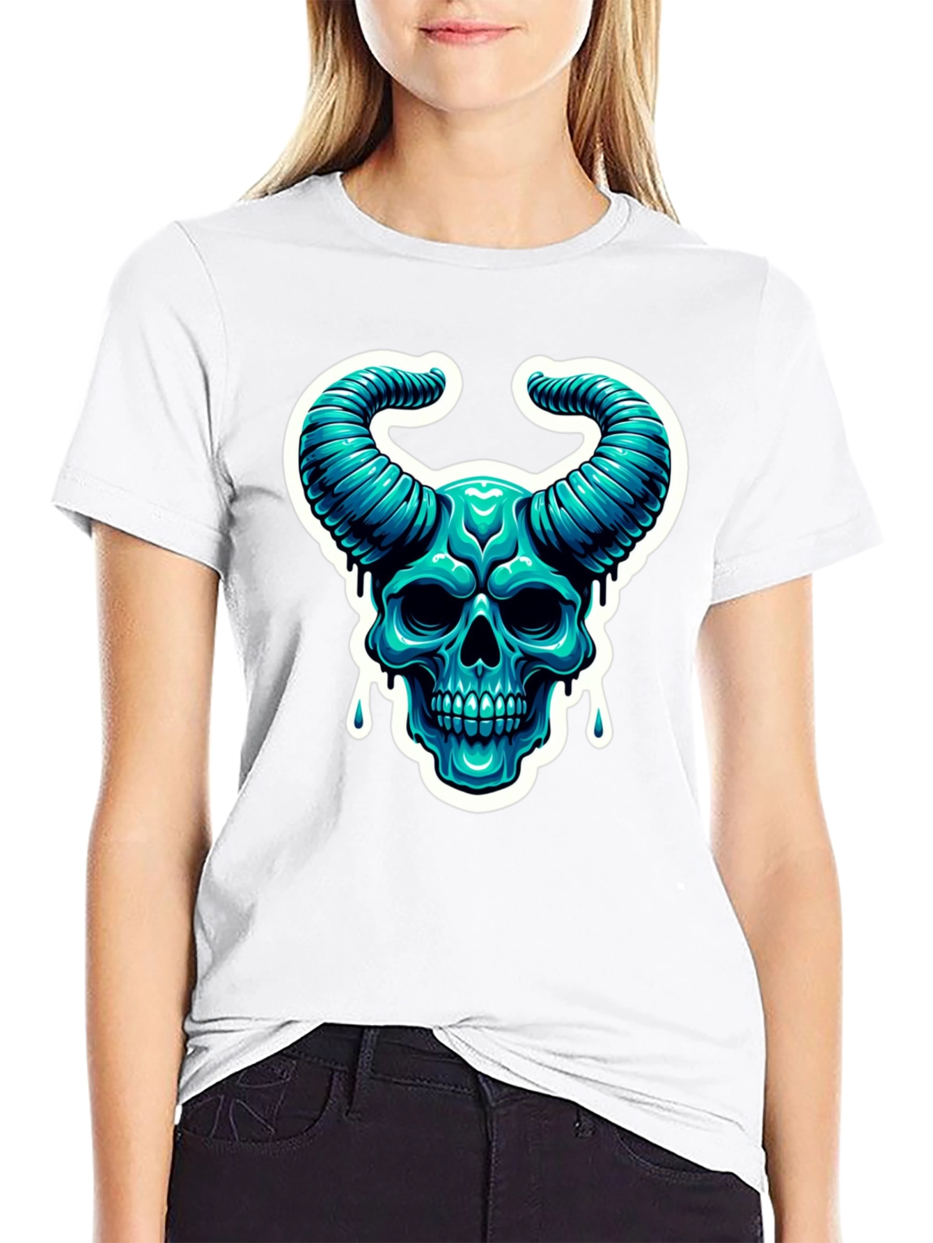 Skull Horns Graphic Tee - Cool Black Shirt