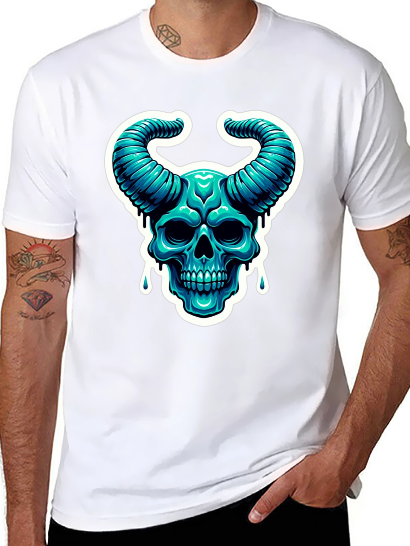 Skull Horns Graphic Tee - Cool Black Shirt
