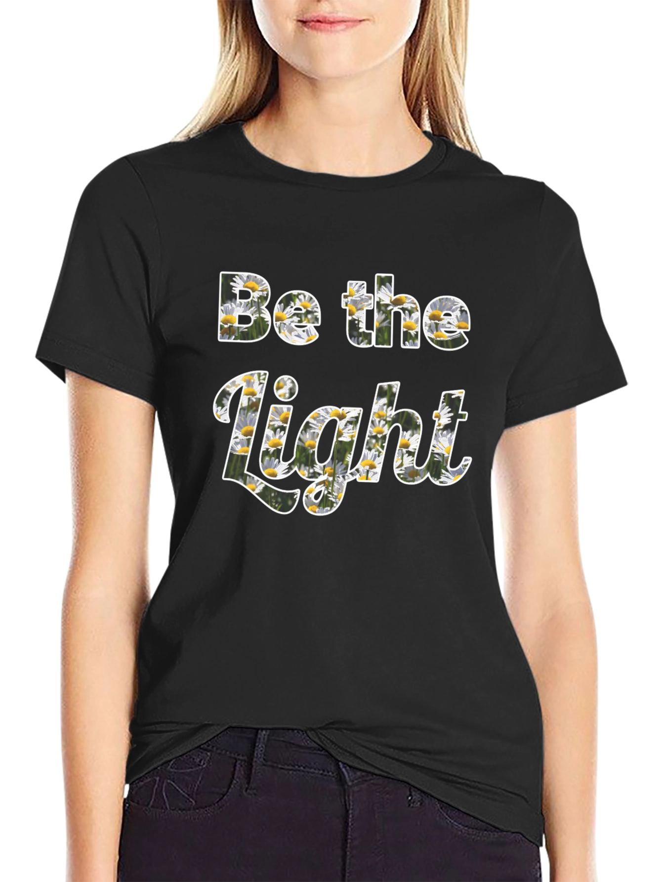 Be the Light Floral Print Black T-Shirt