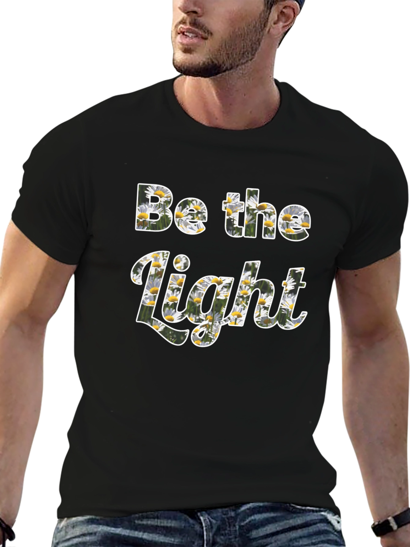 Be the Light Floral Print Black T-Shirt