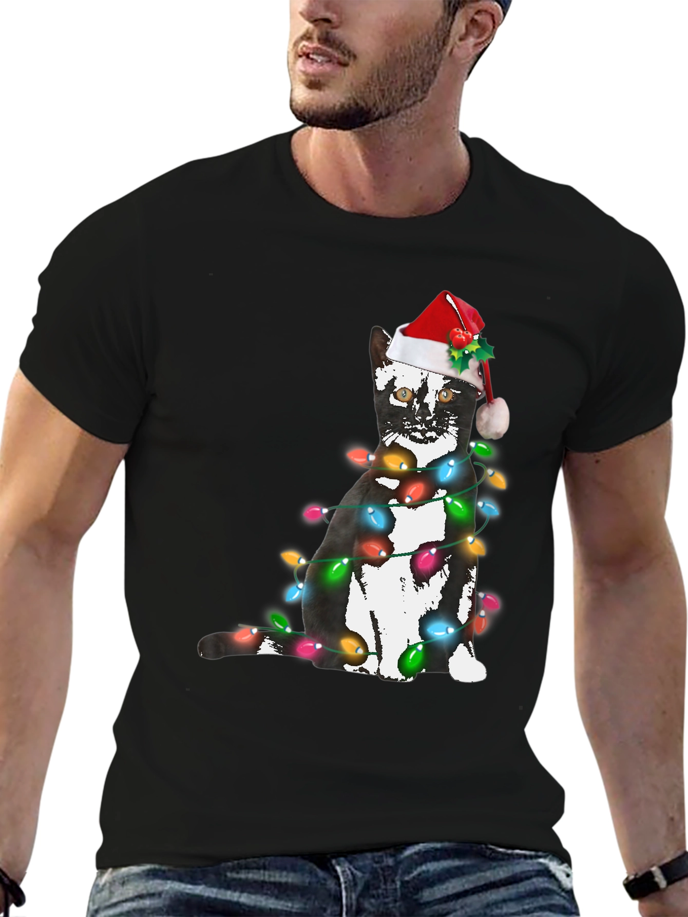 Festive Cat Christmas Lights T-Shirt