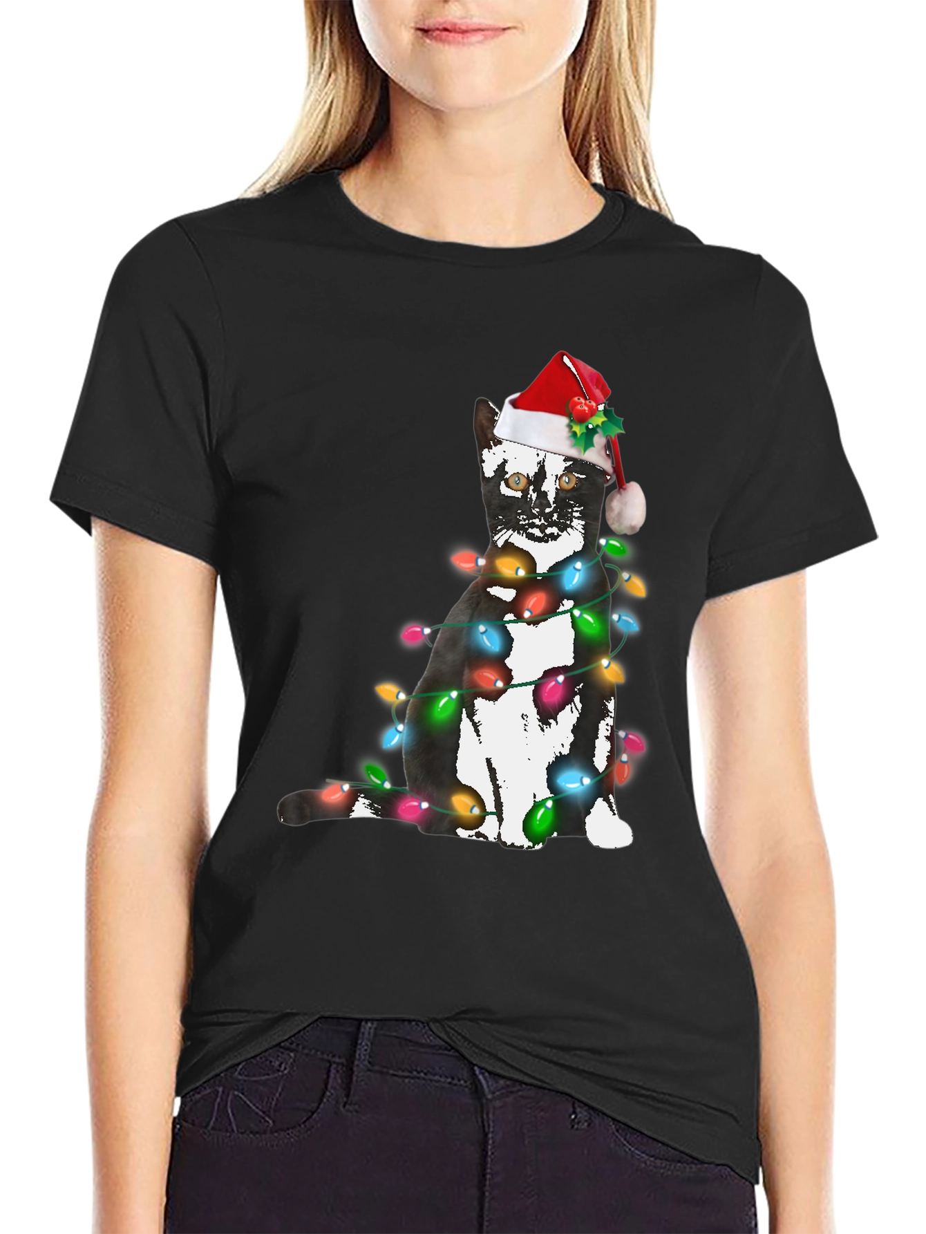 Festive Cat Christmas Lights T-Shirt