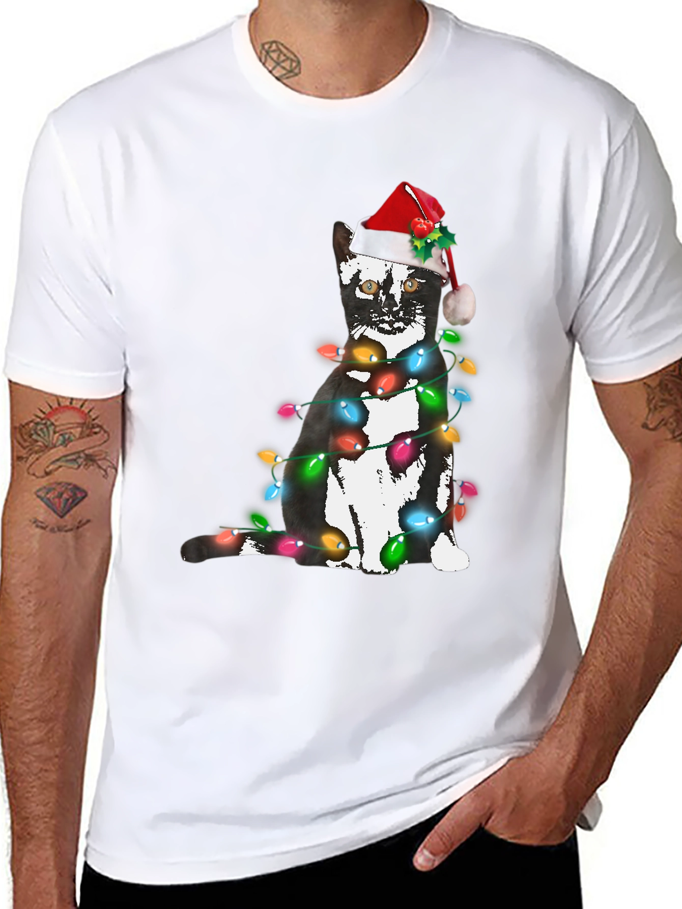 Festive Cat Christmas Lights T-Shirt