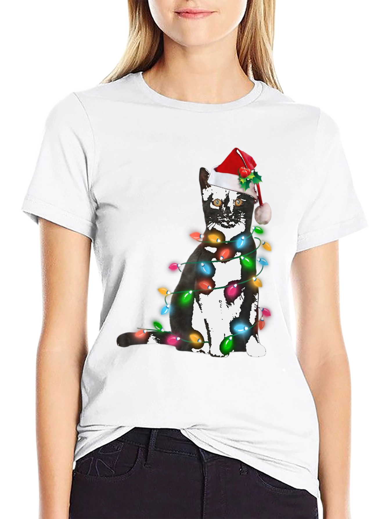 Festive Cat Christmas Lights T-Shirt